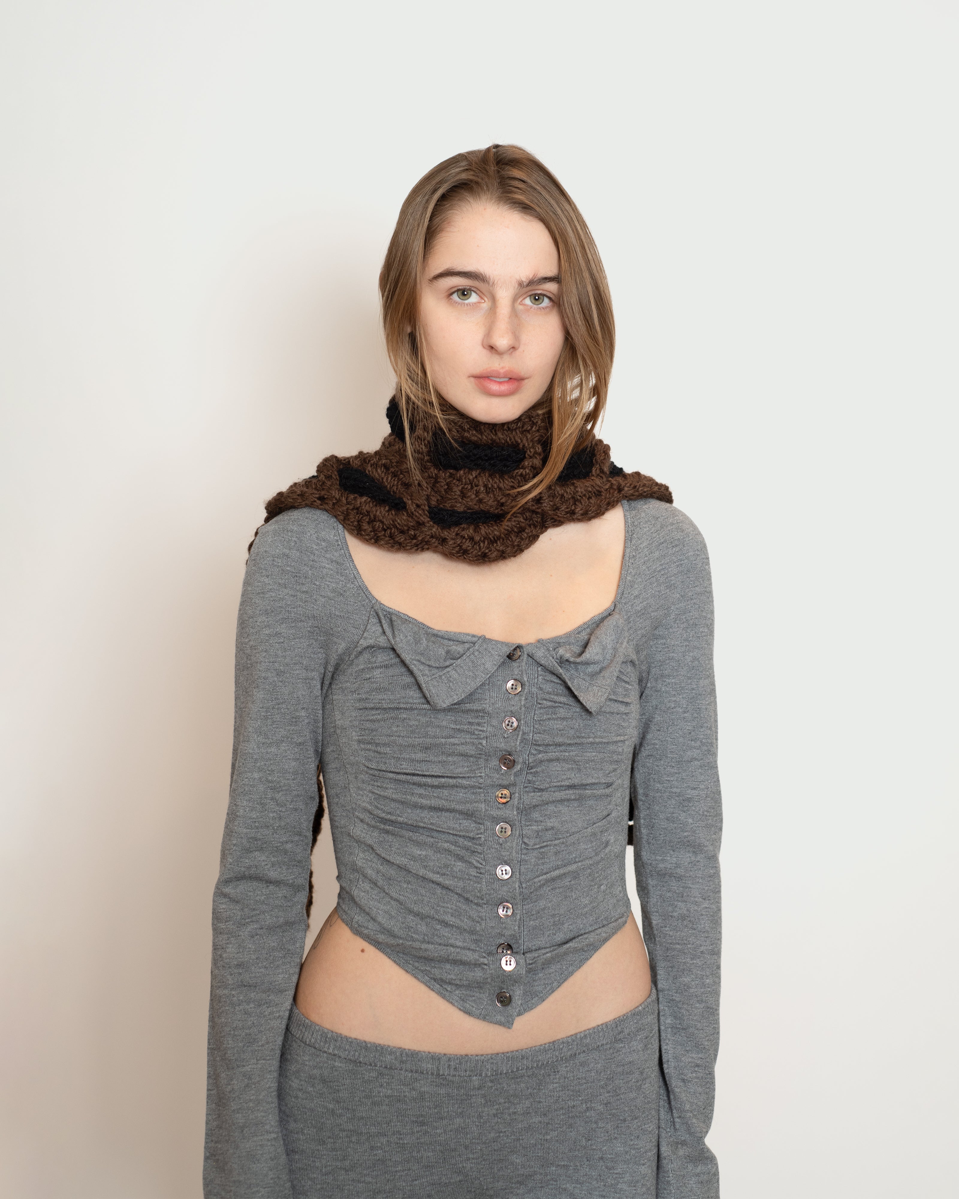 Brown Wool Ribbon Scarf