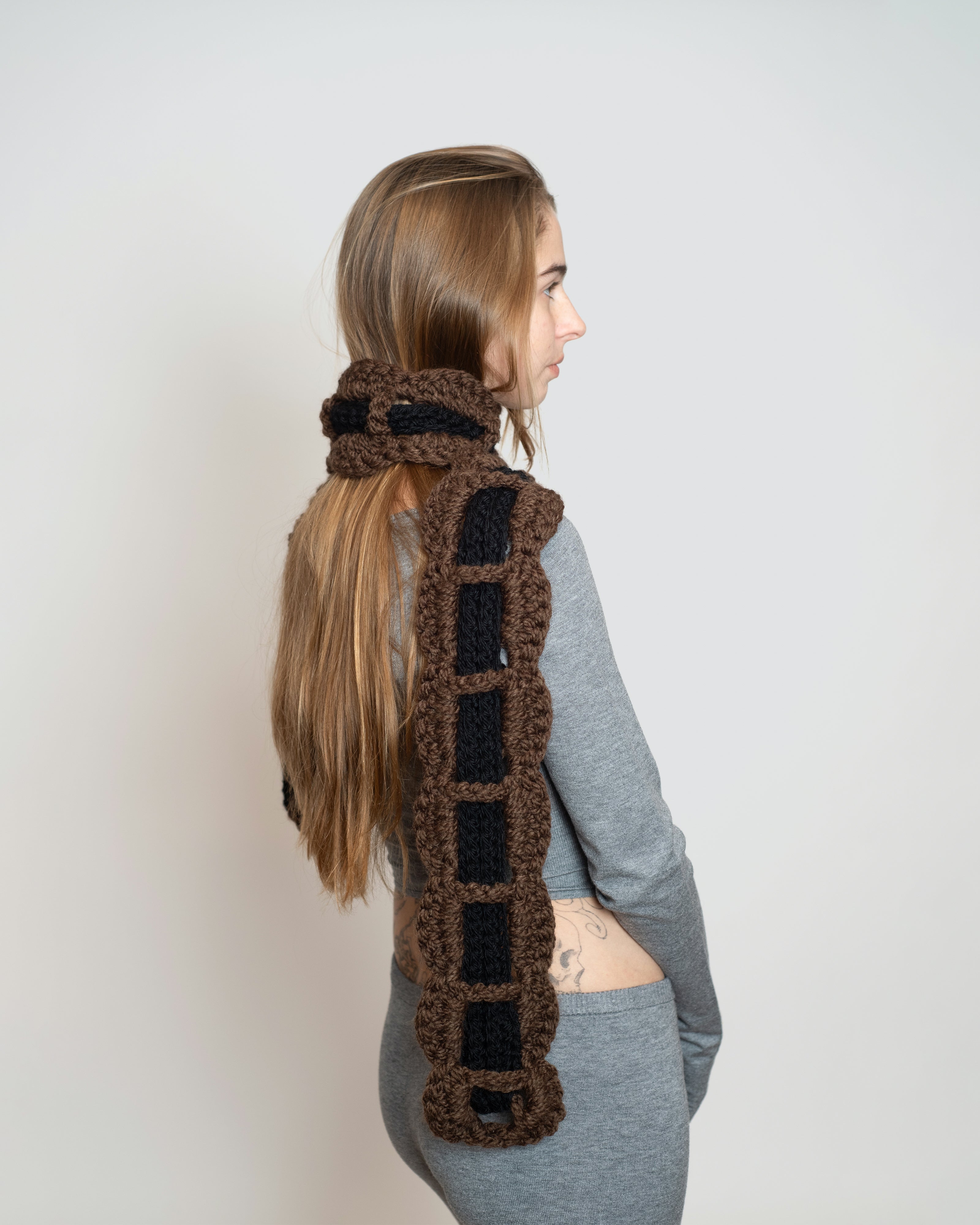 Brown Wool Ribbon Scarf