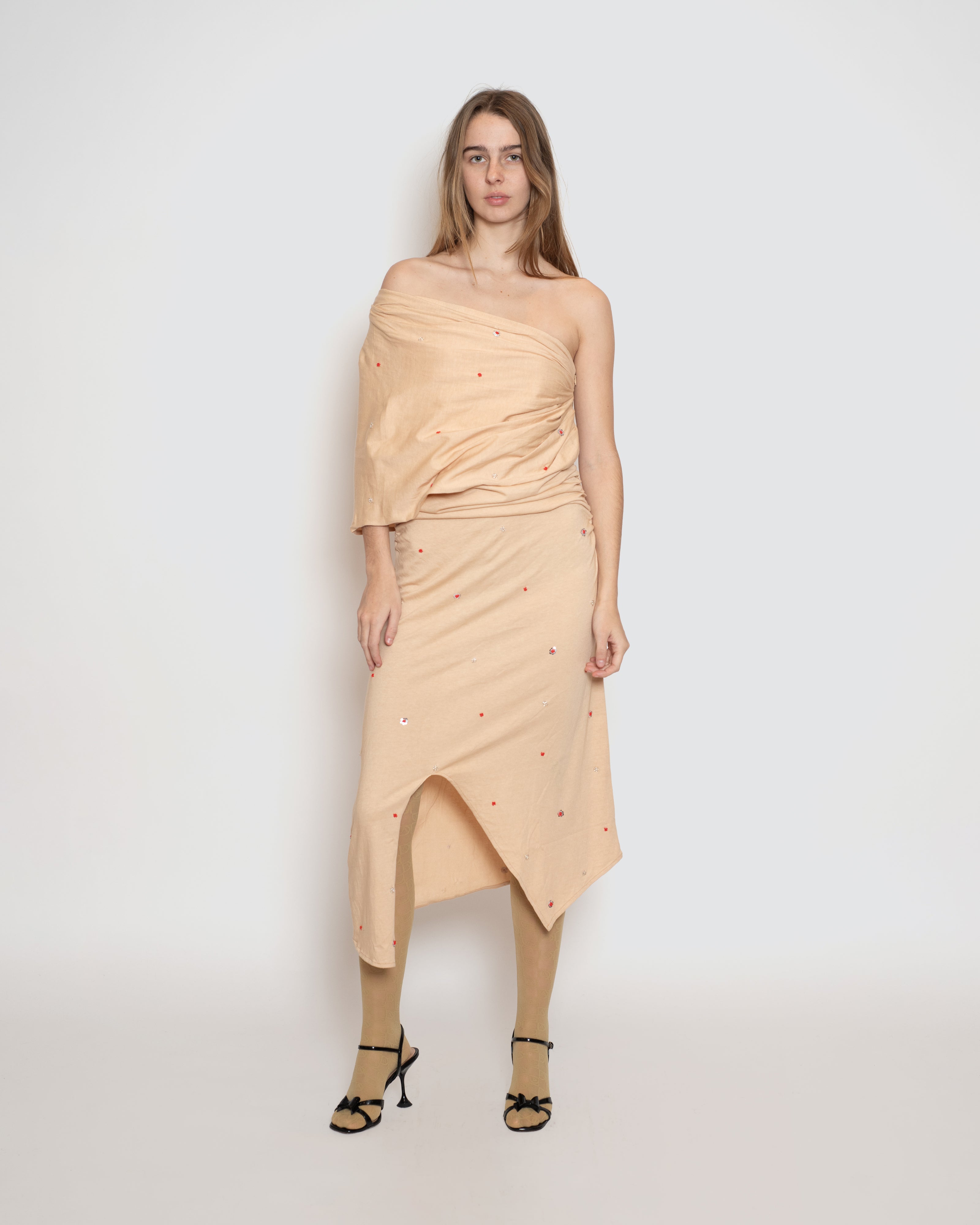Draped T-shirt Dress With Beadwork
