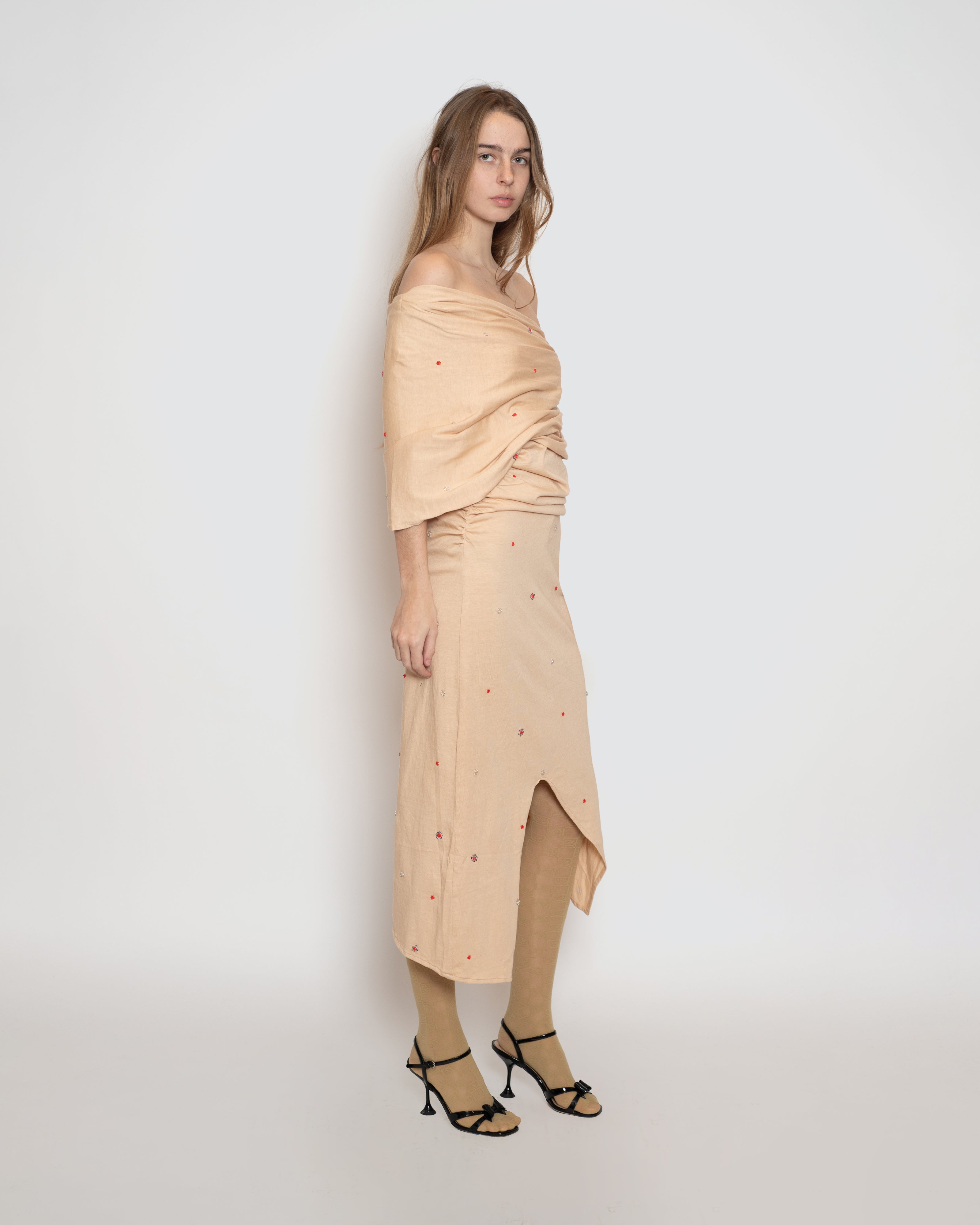 Draped T-shirt Dress With Beadwork