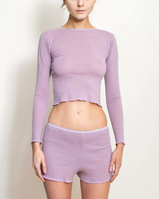 Long Sleeve Deadstock Wool Baby Tee in Lilac