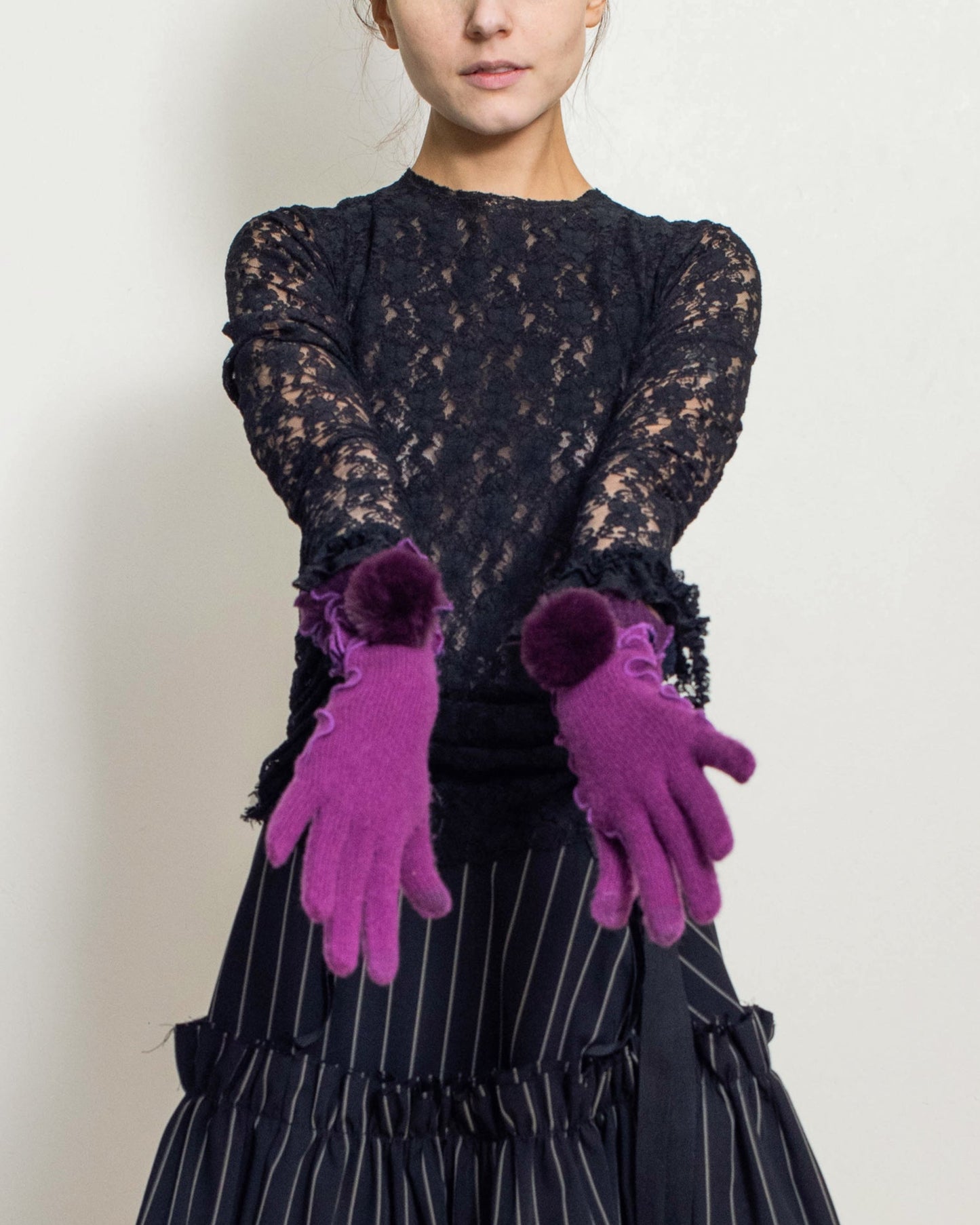 Purple Cashmere Patch Gloves