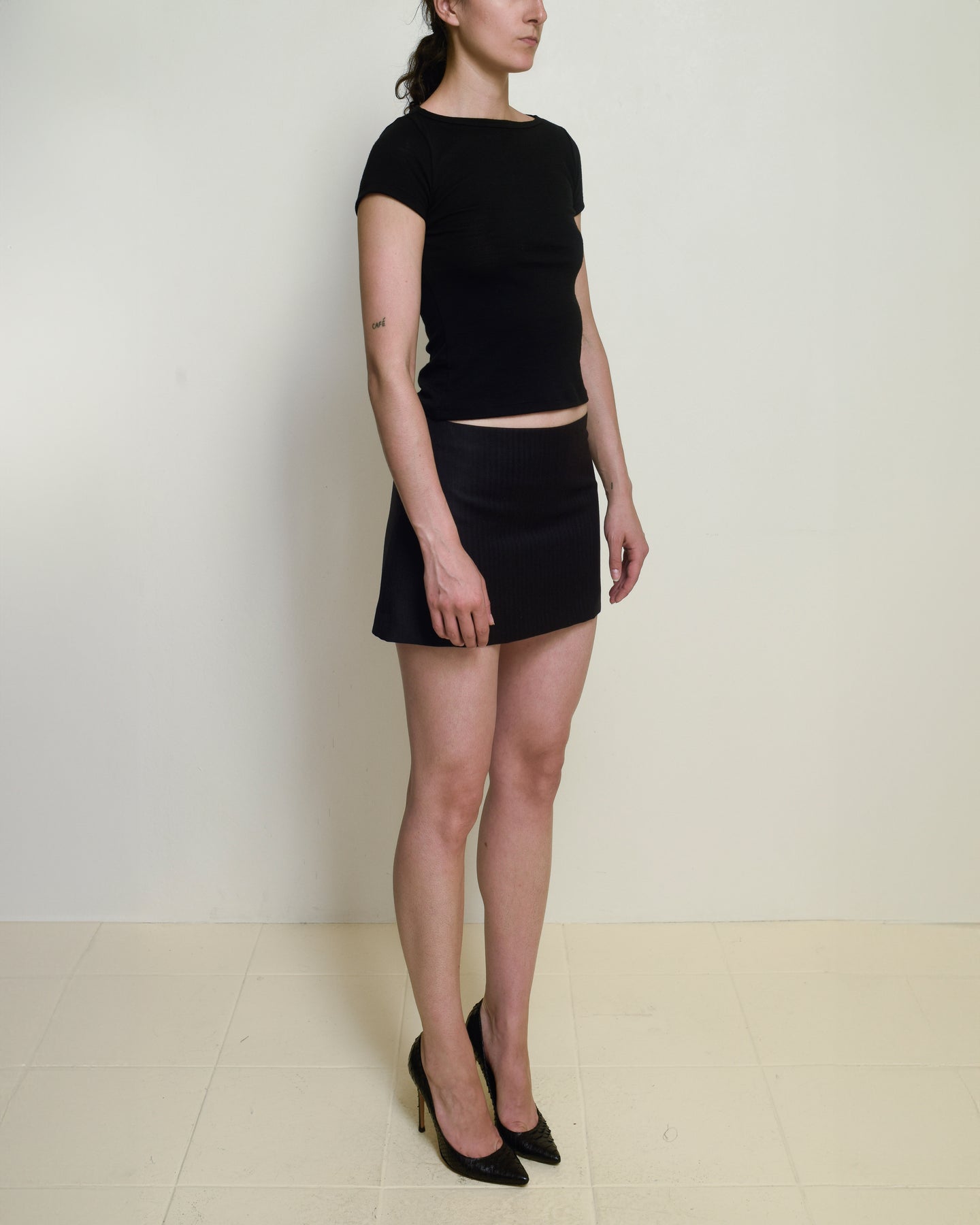 The Miniskirt in Black Wool Herringbone