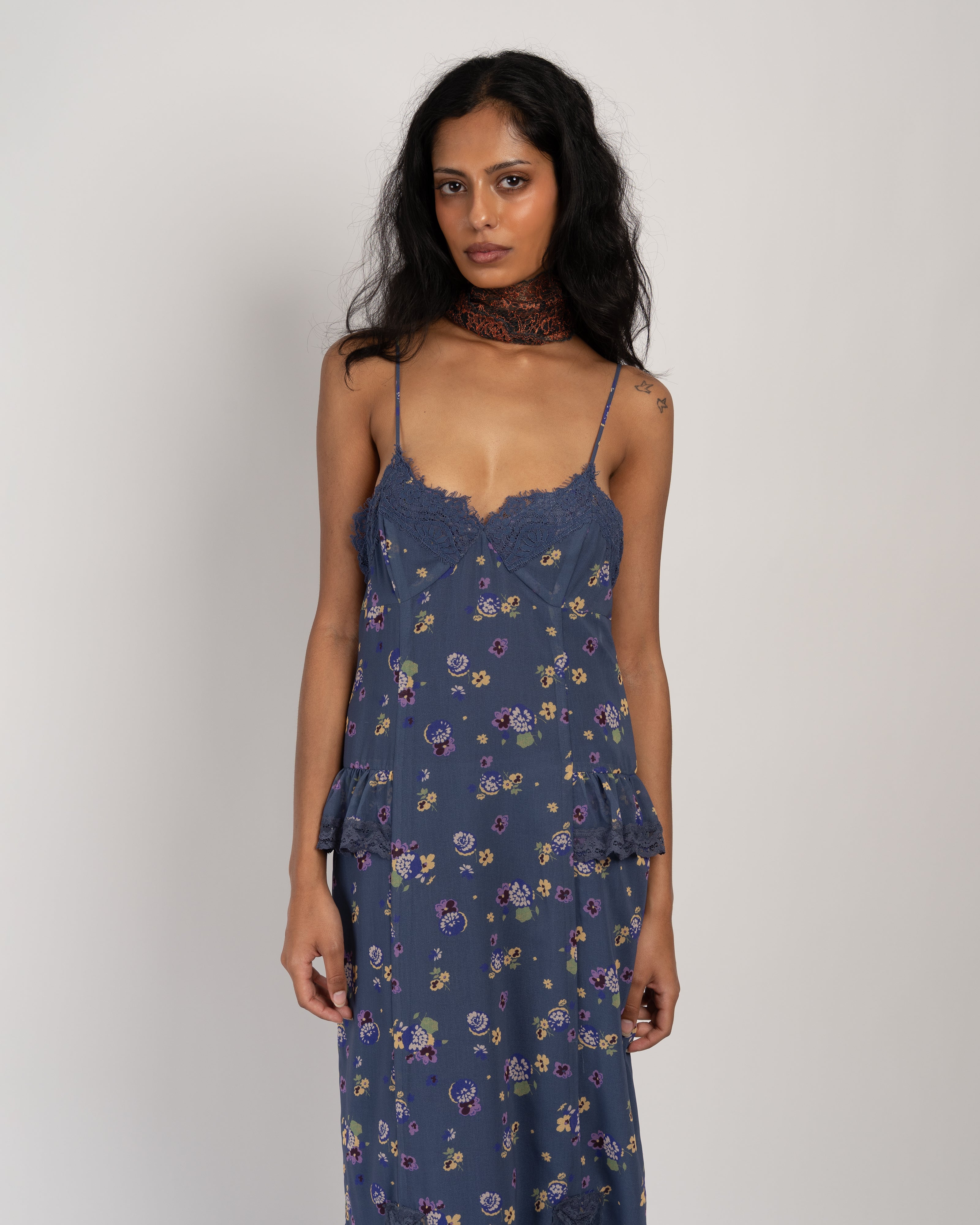 Night Blooming Indigo Chiffon Dress 8