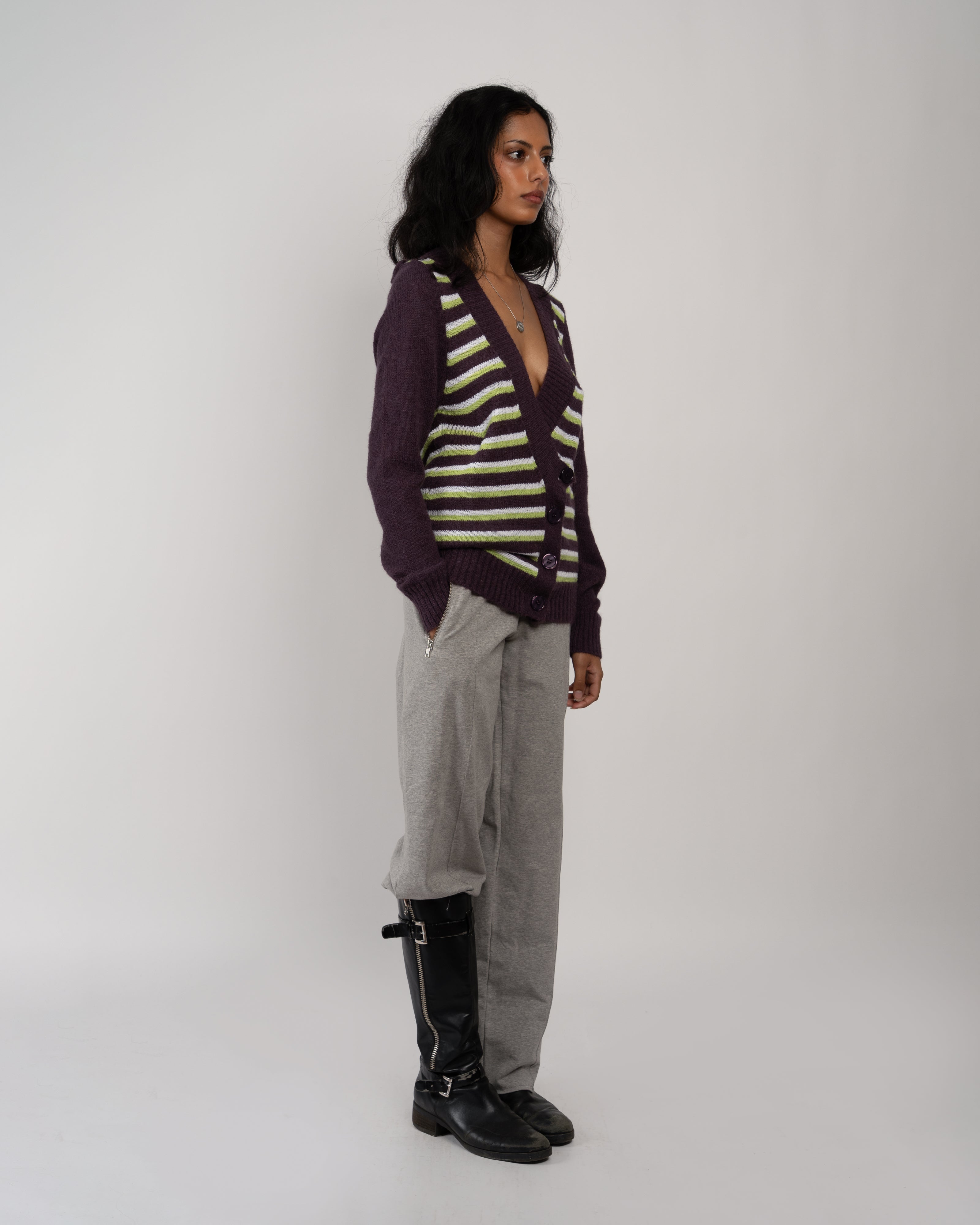 Neon Stripe V-Neck Cardigan