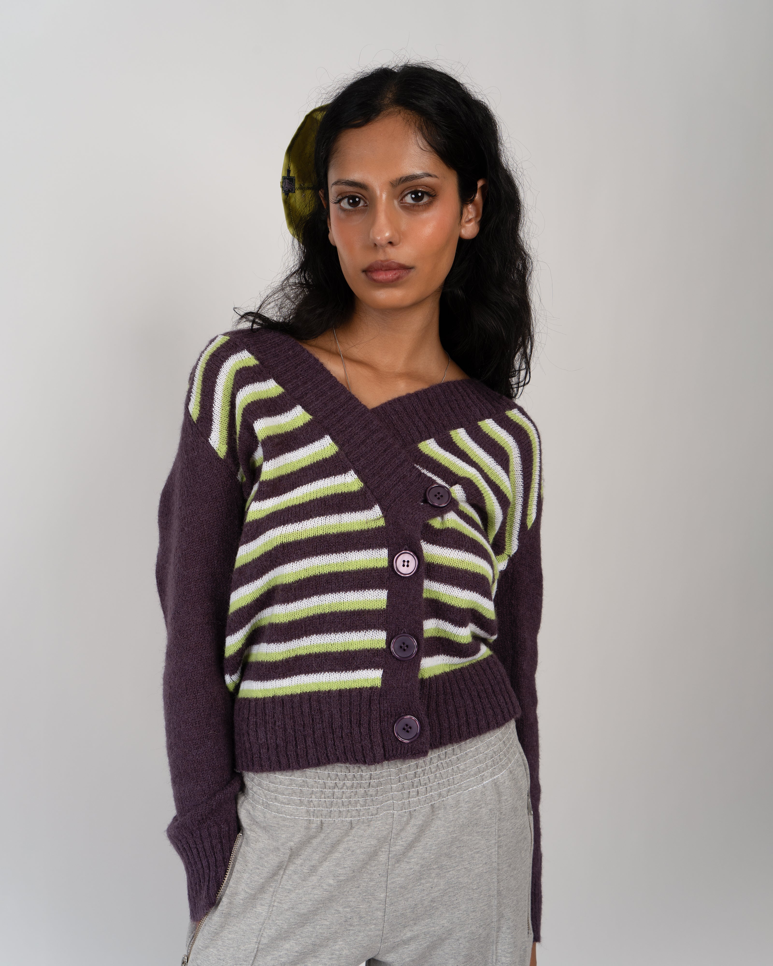 Neon Stripe V-Neck Cardigan