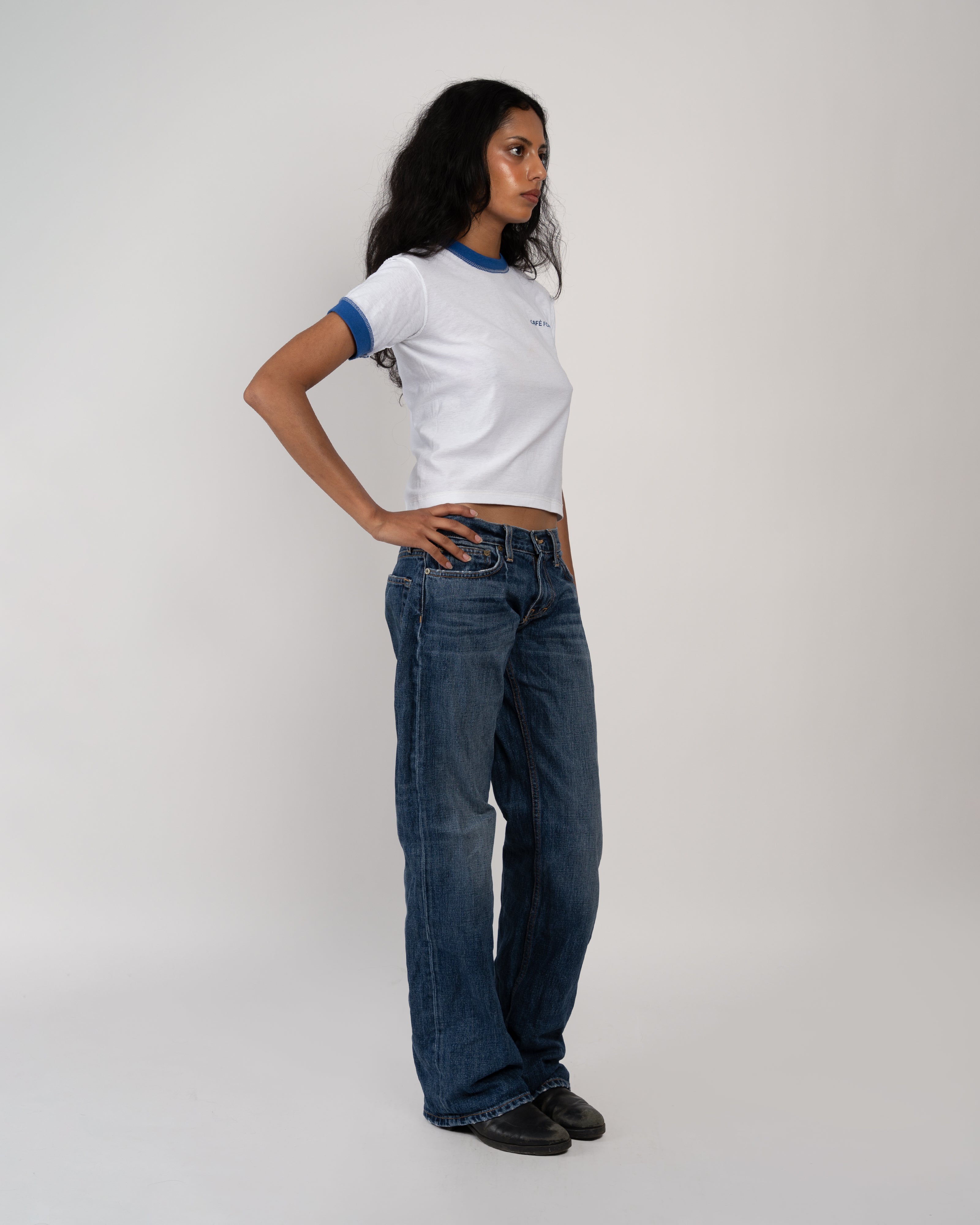 CF White/Blue Ringer Baby Tee