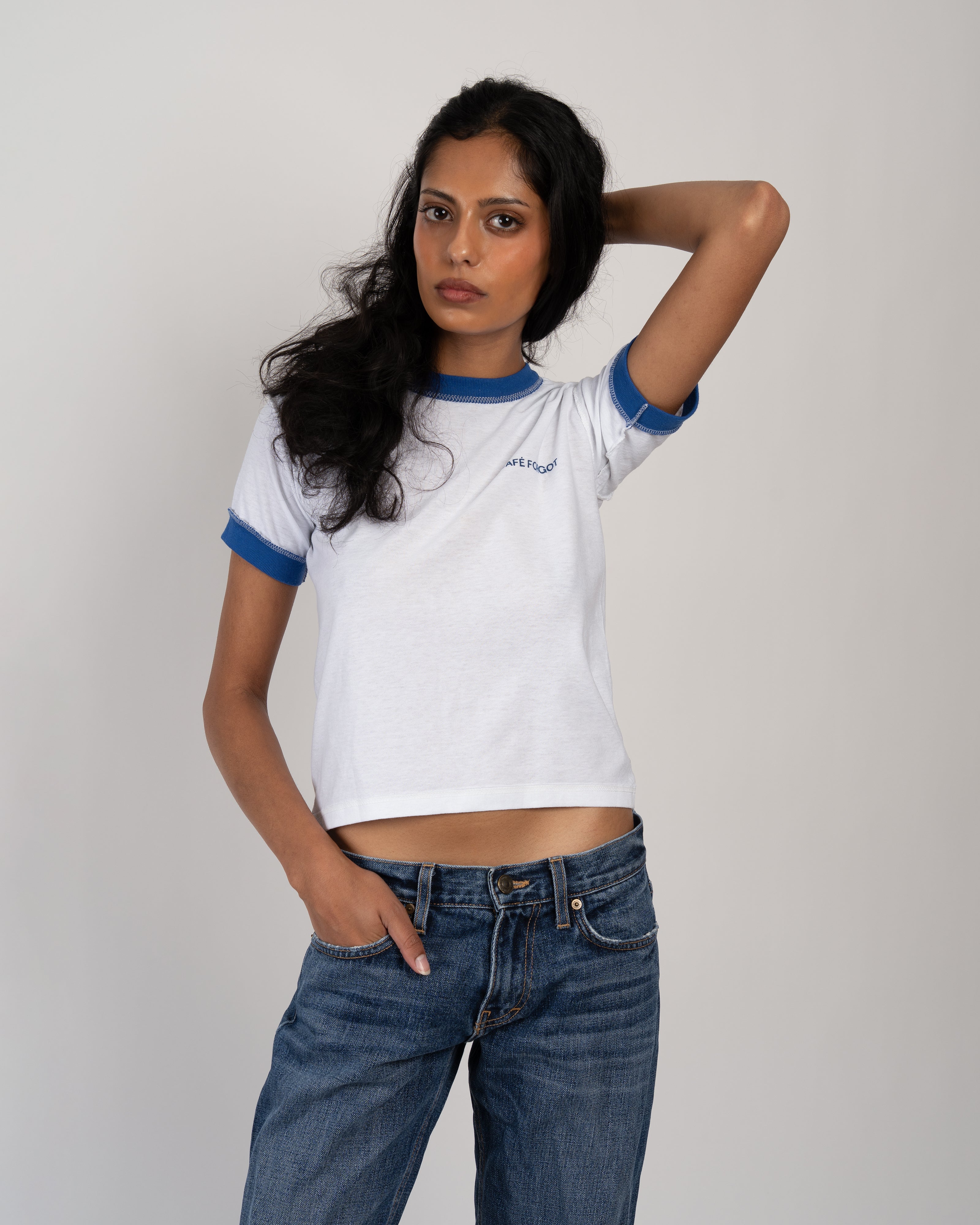 CF White/Blue Ringer Baby Tee