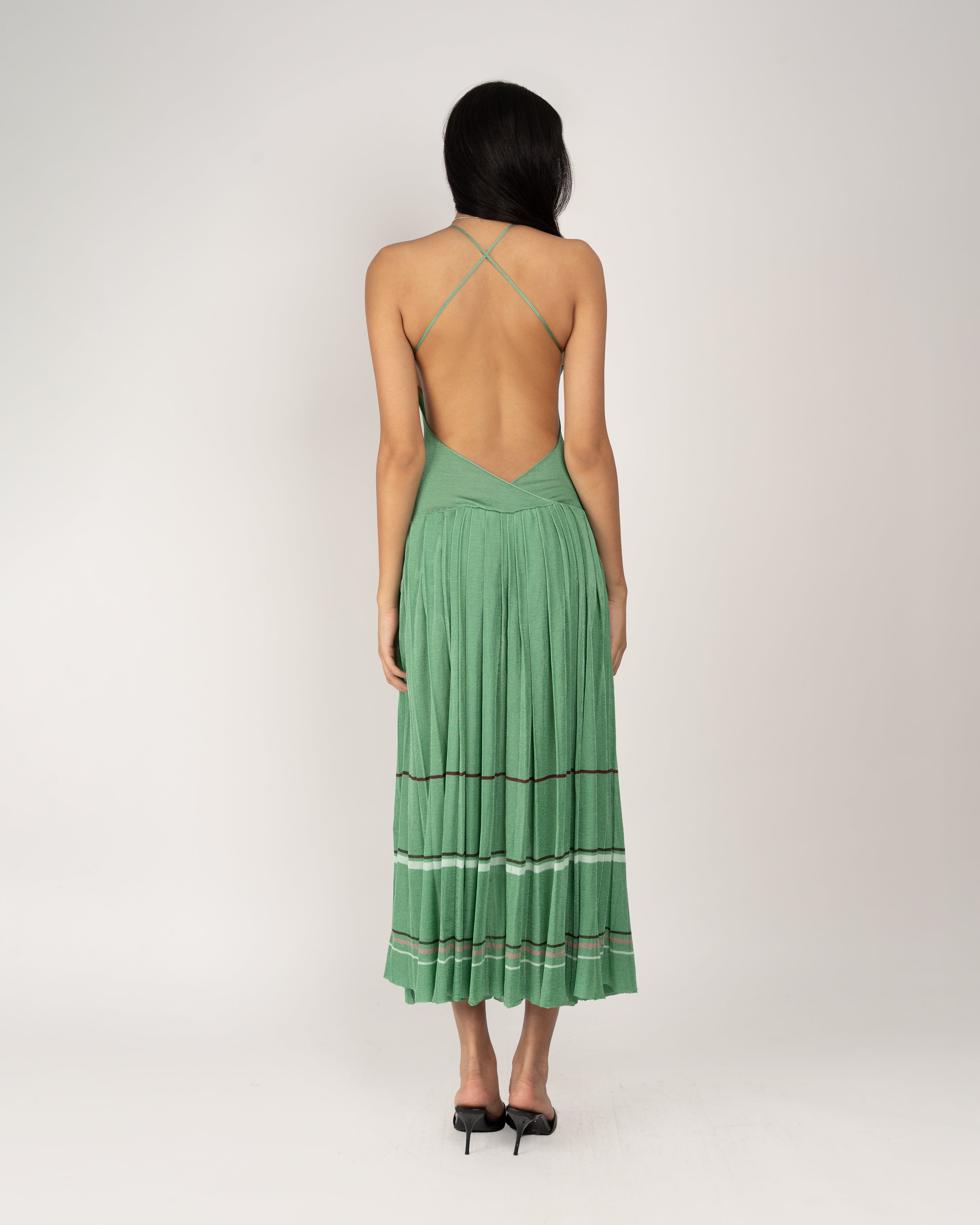 Kingsley Pleated Midi Dress in Lily Pad