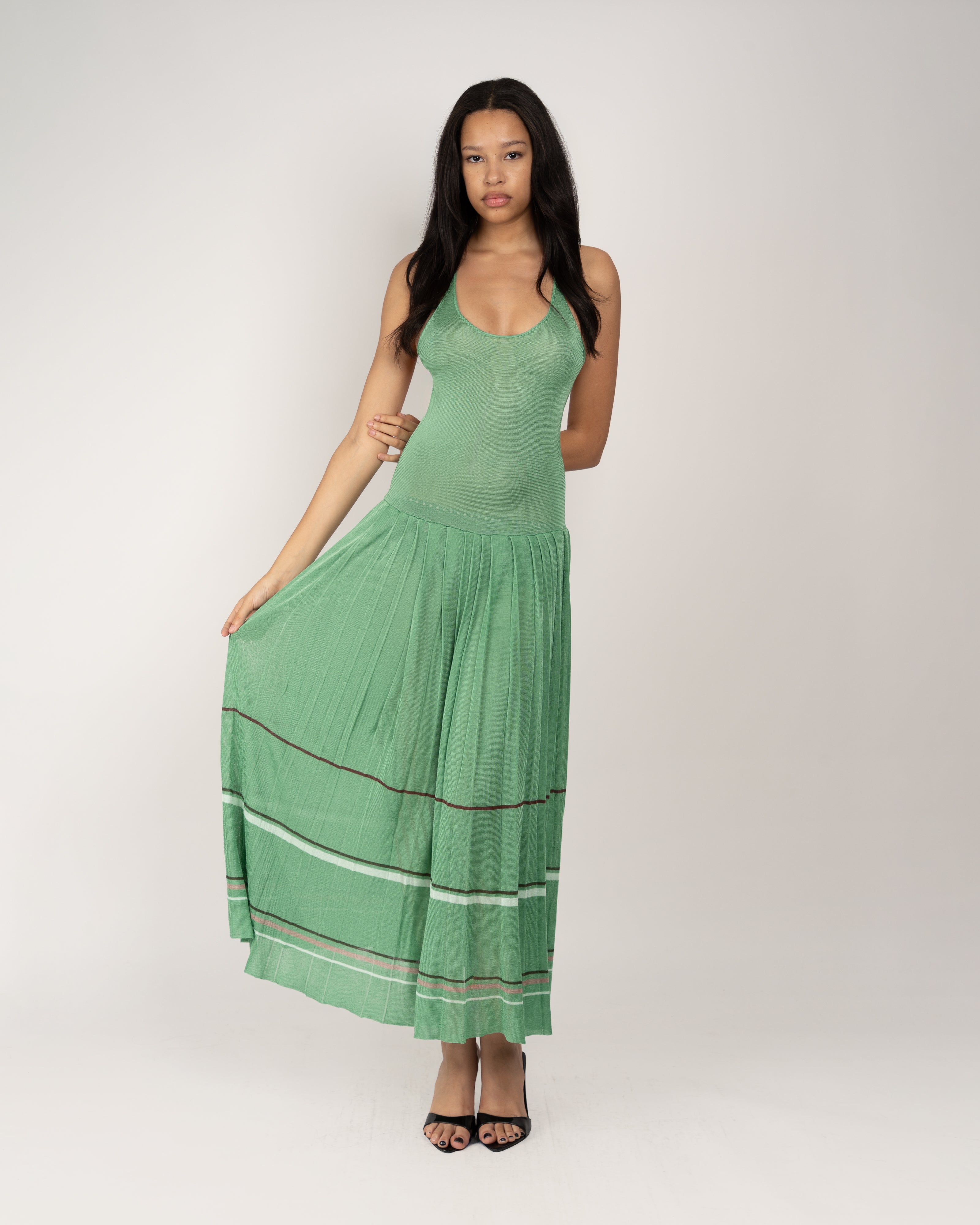 Kingsley Pleated Midi Dress in Lily Pad