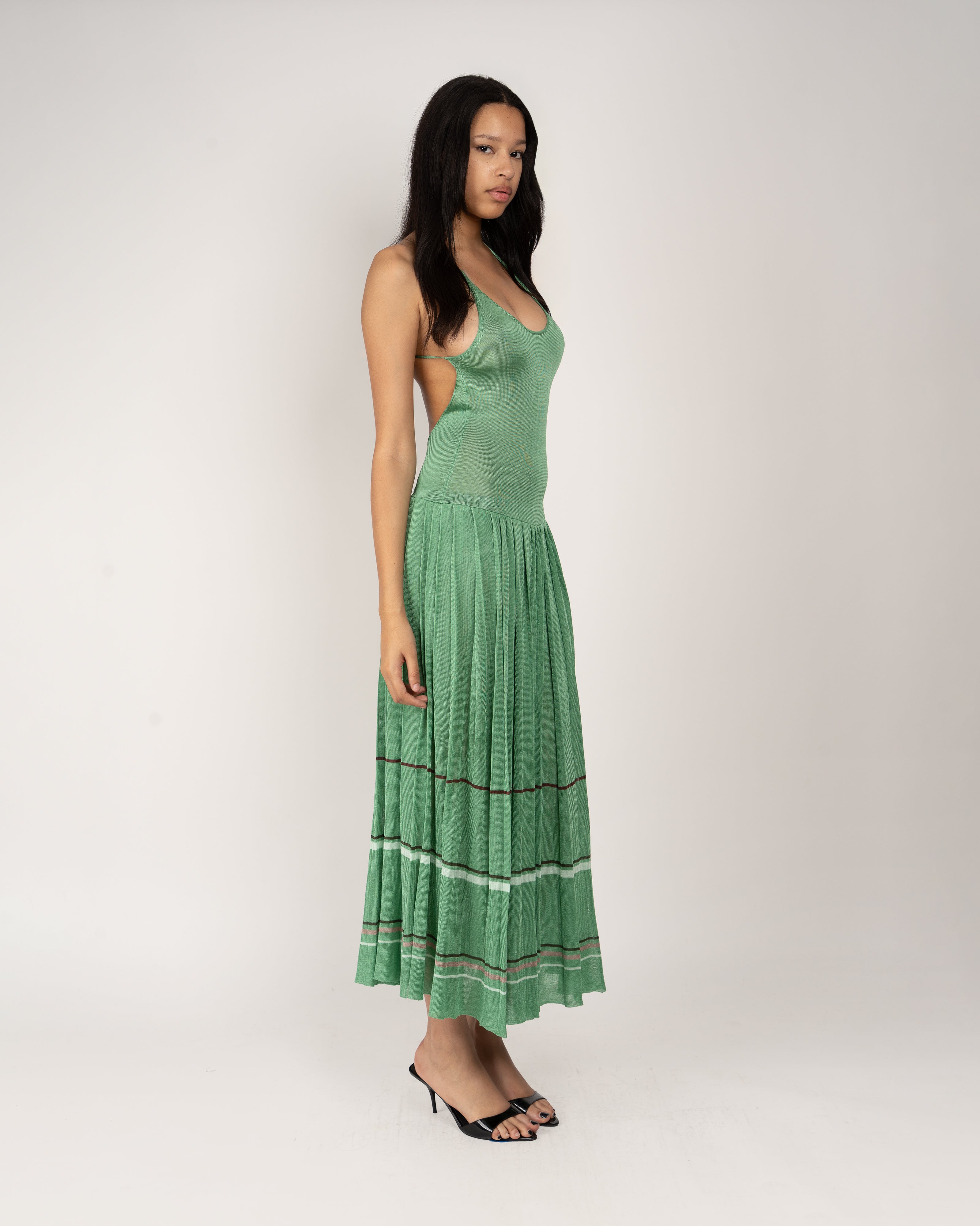 Kingsley Pleated Midi Dress in Lily Pad