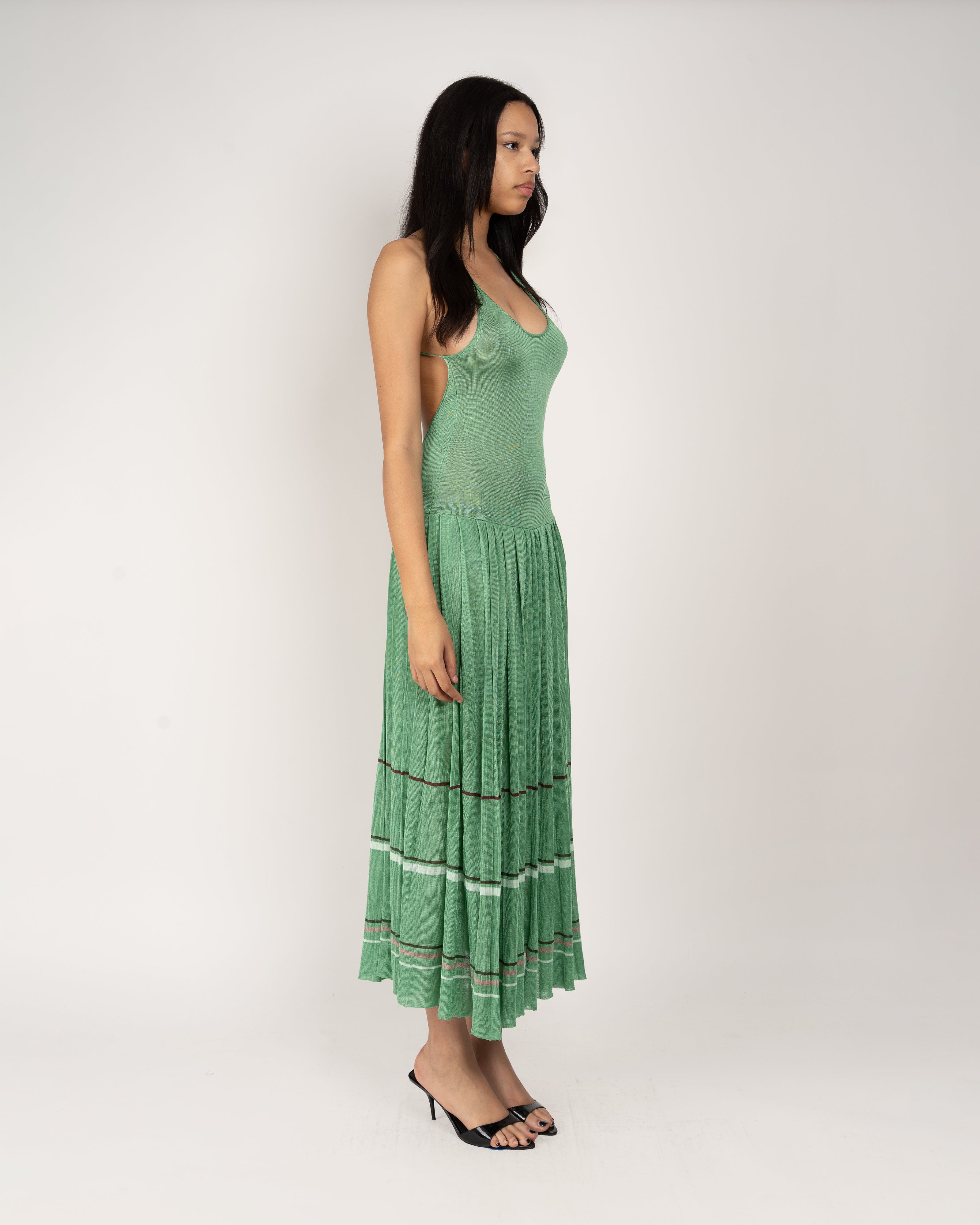 Kingsley Pleated Midi Dress in Lily Pad