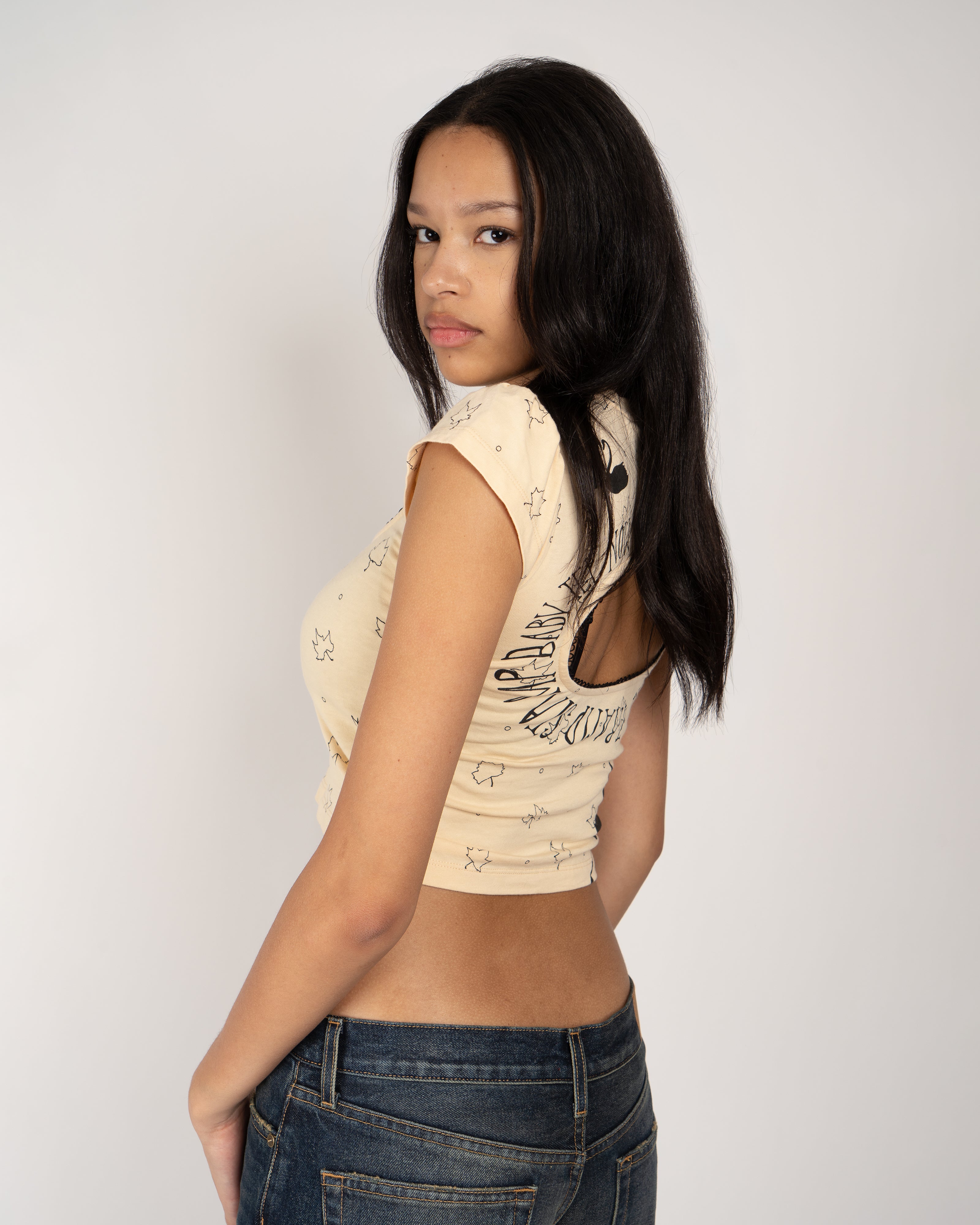 Logo Removal Baby Tee in Beige