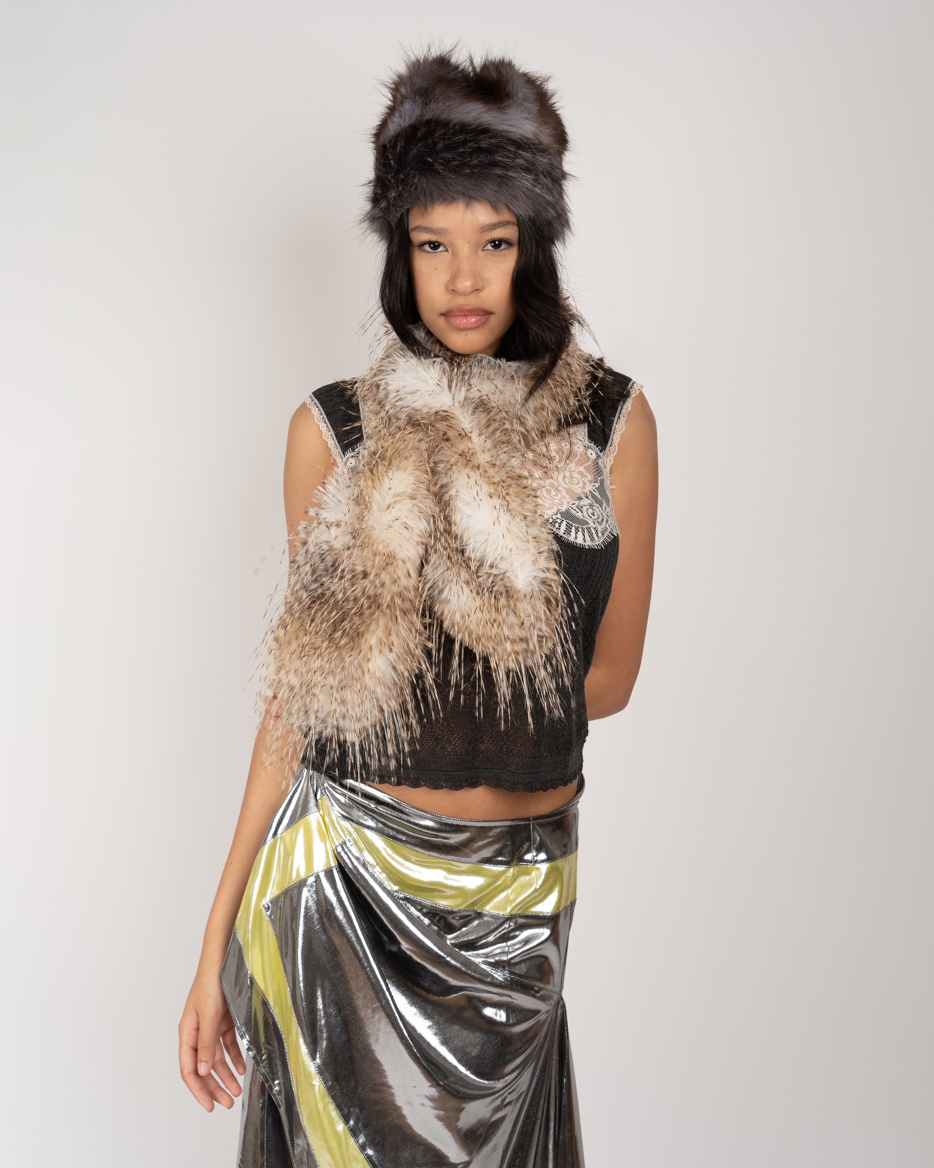 Grey Multi Lynx Faux Fur Scarf