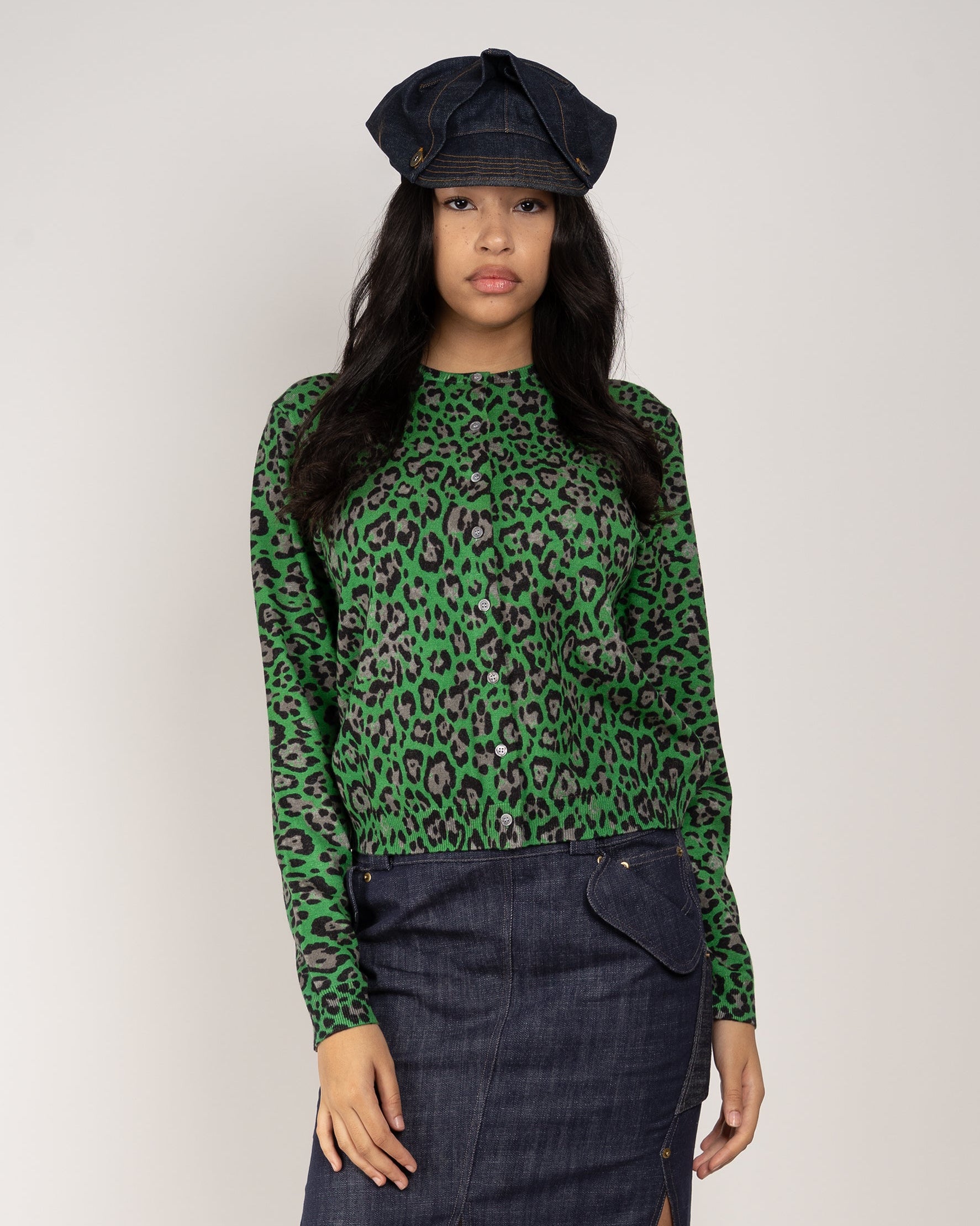 Jade Multi Jaguar Print Knit Cardigan