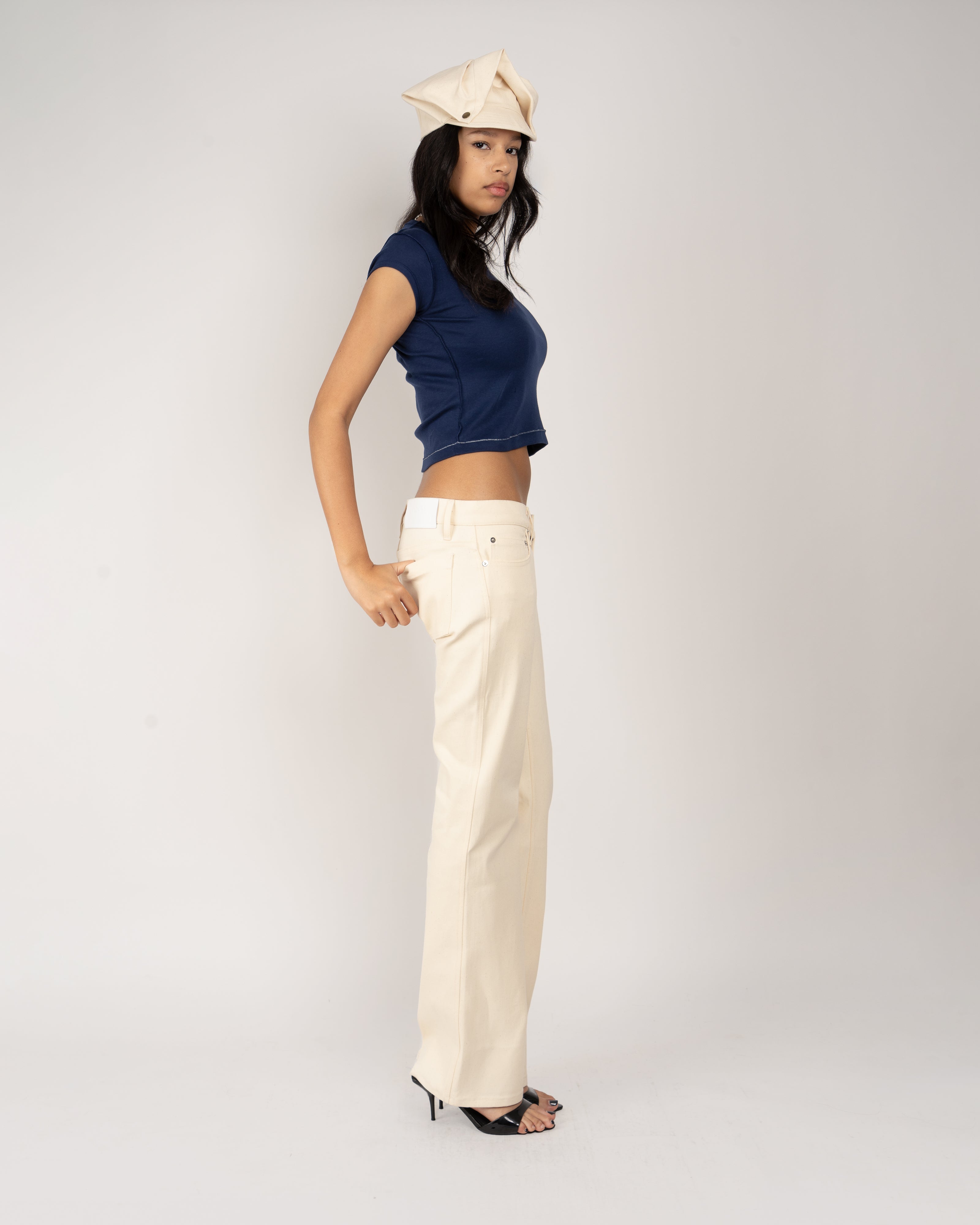 Low Rise Classic Denim Jeans in Ivory