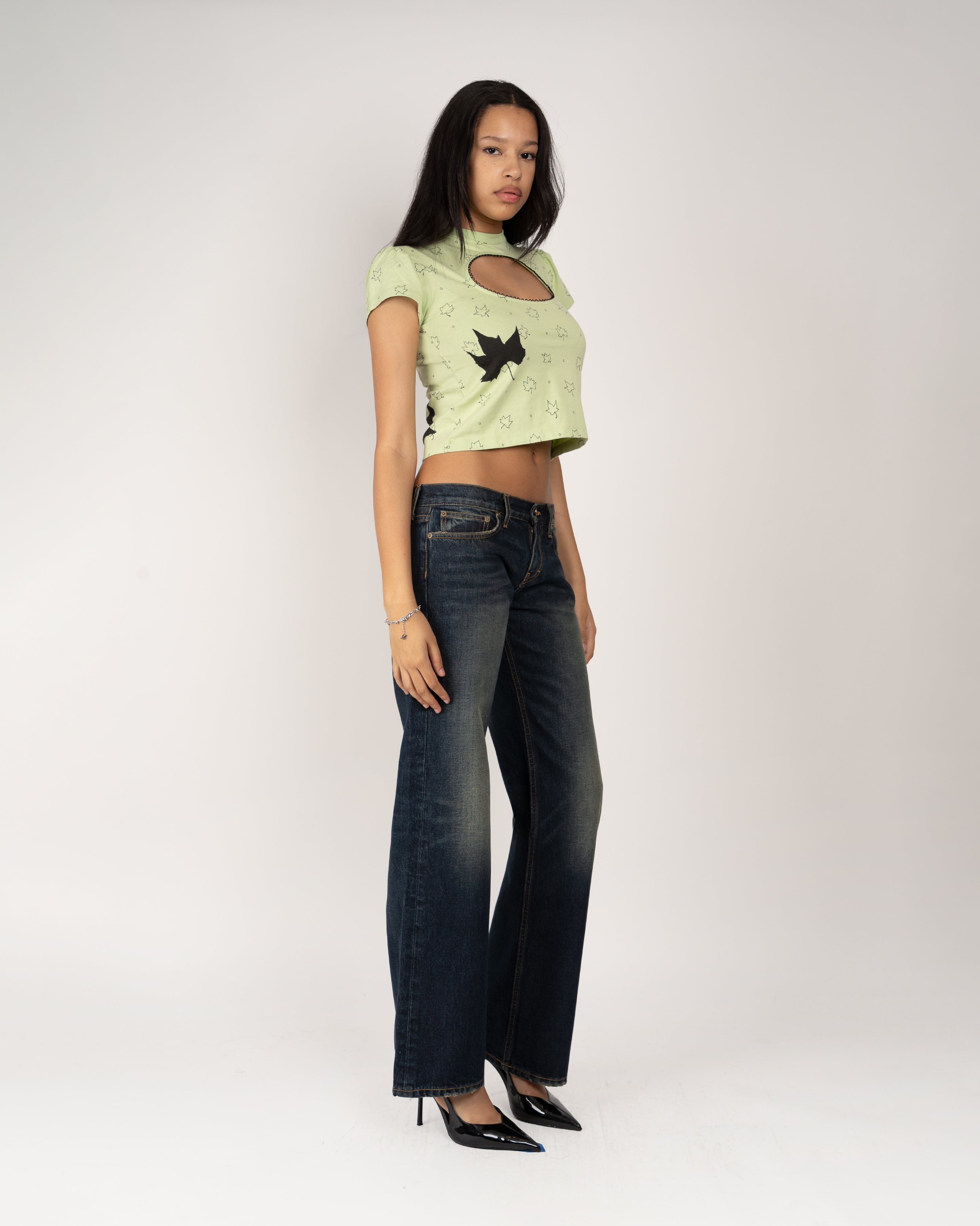 Logo Removal Baby Tee in Green