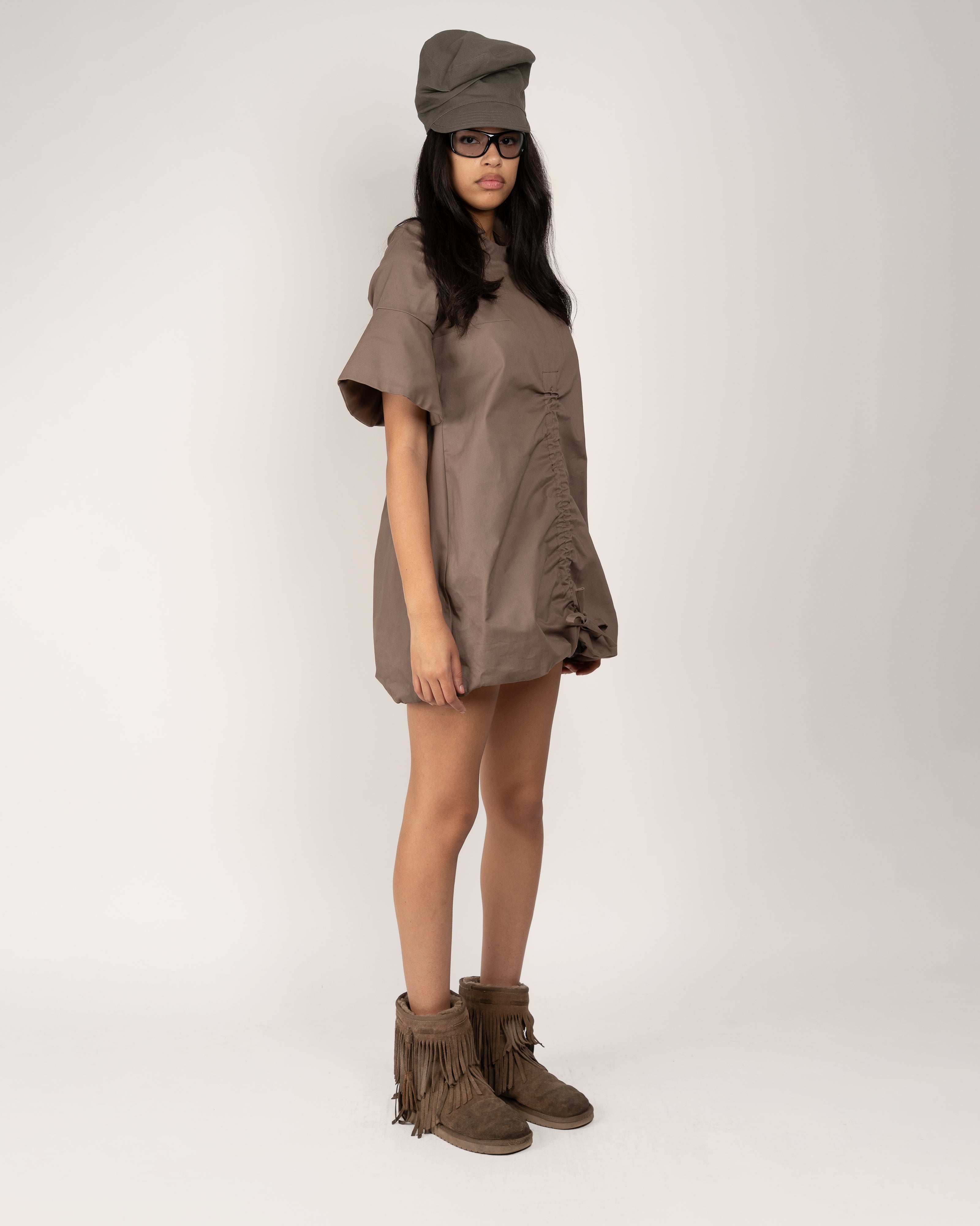 Brown Raglan Puff Dress