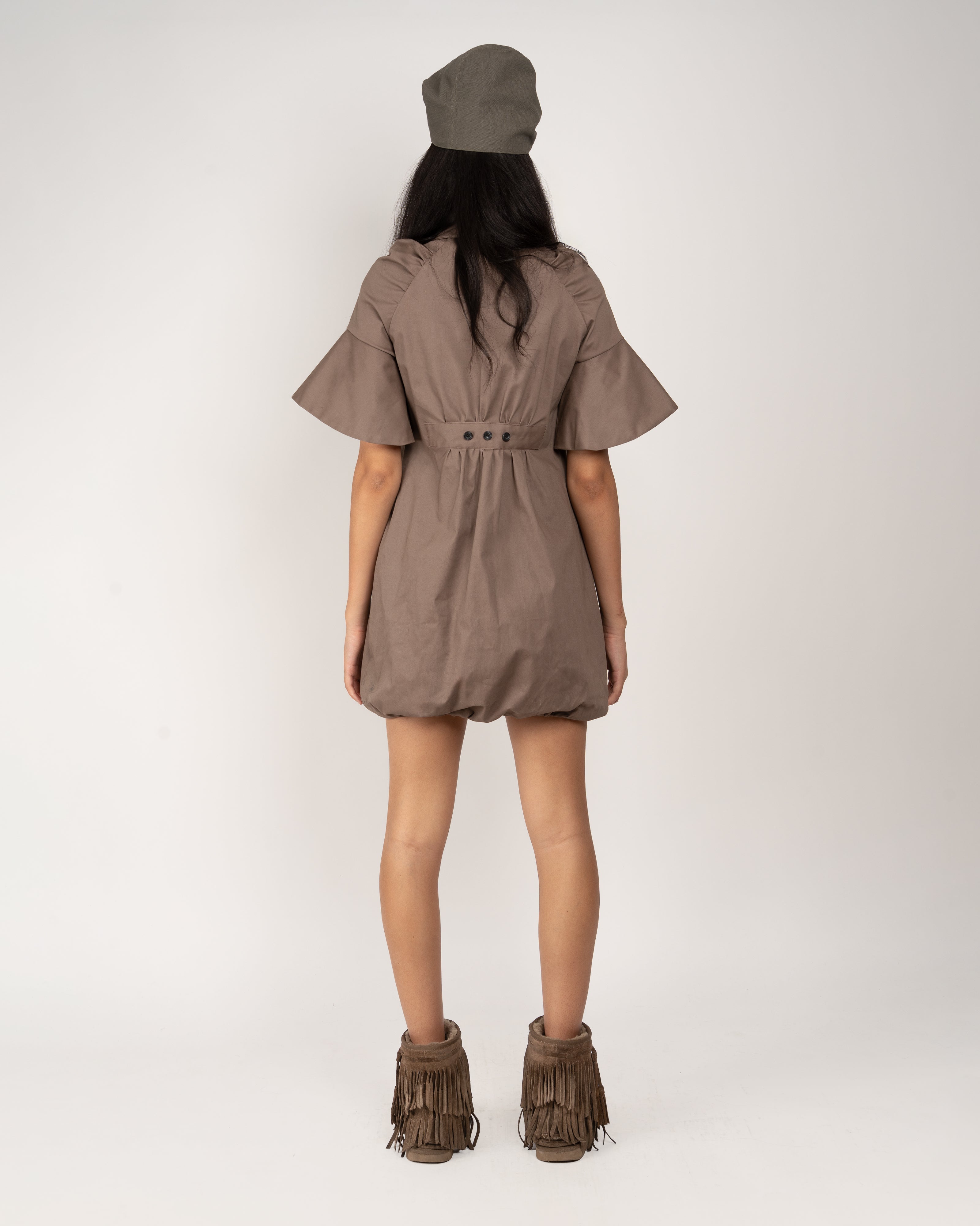 Brown Raglan Puff Dress