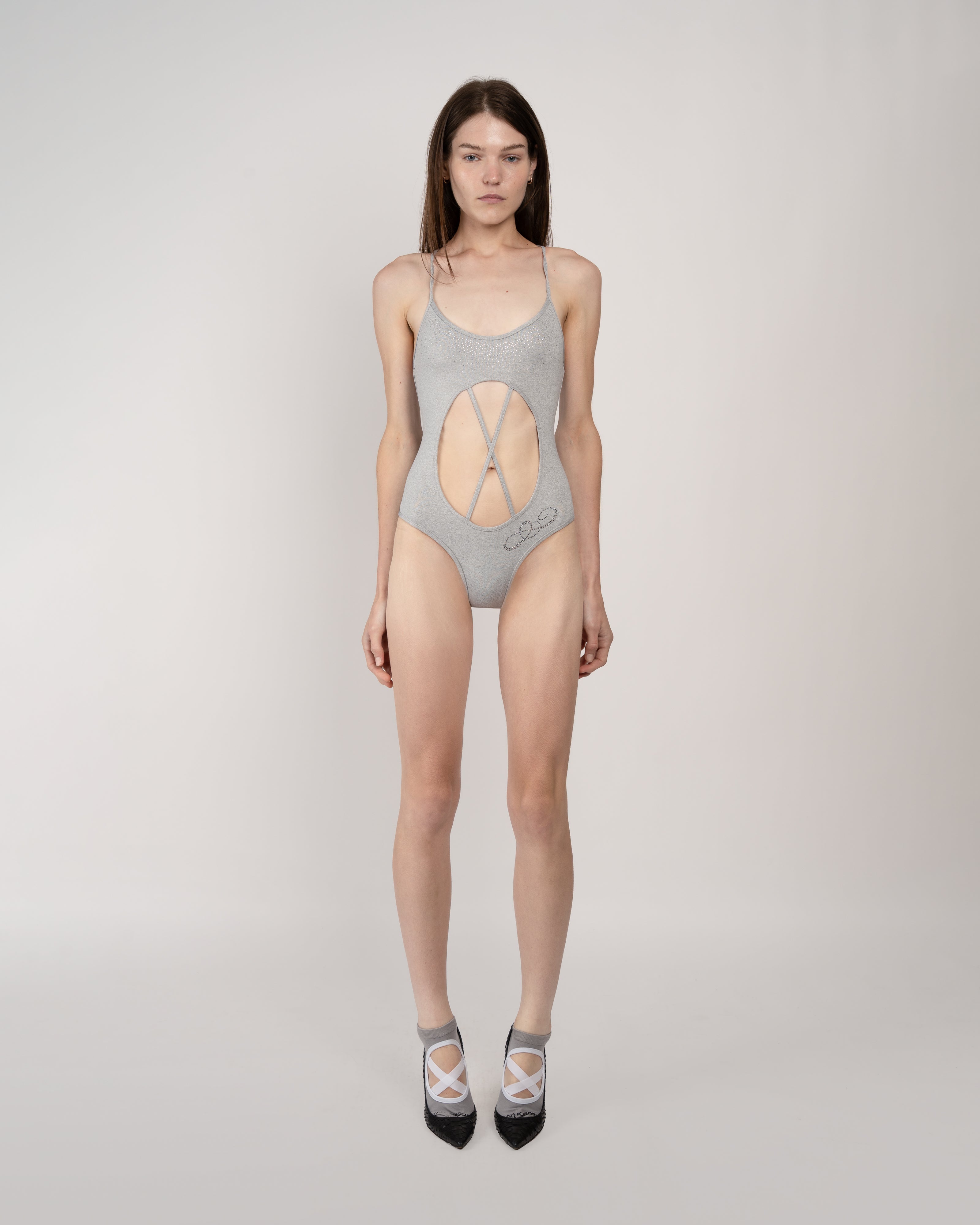 Niihai x Café Forgot Crossback Swimsuit In Grey Marl
