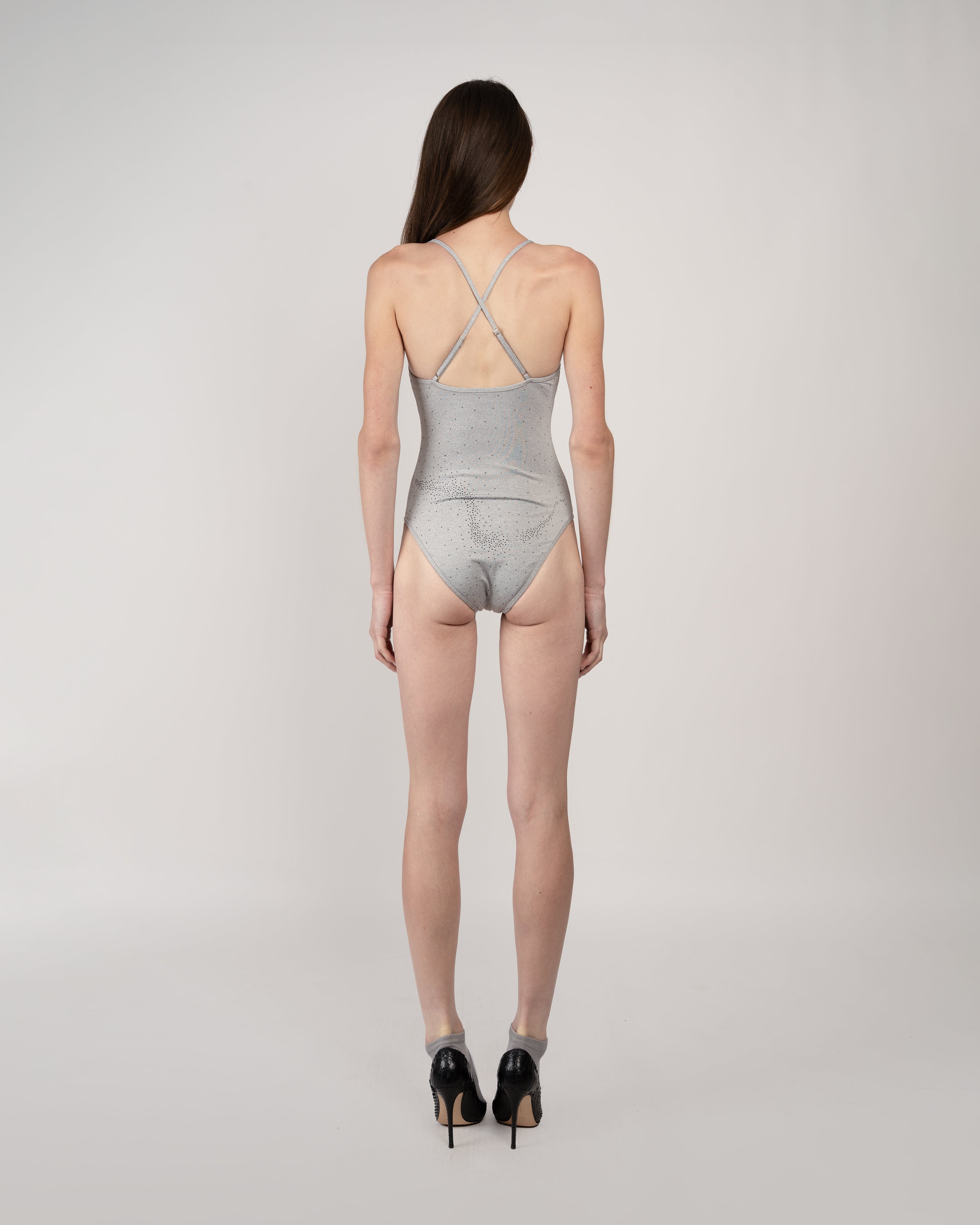 Niihai x Café Forgot Crossback Swimsuit In Grey Marl