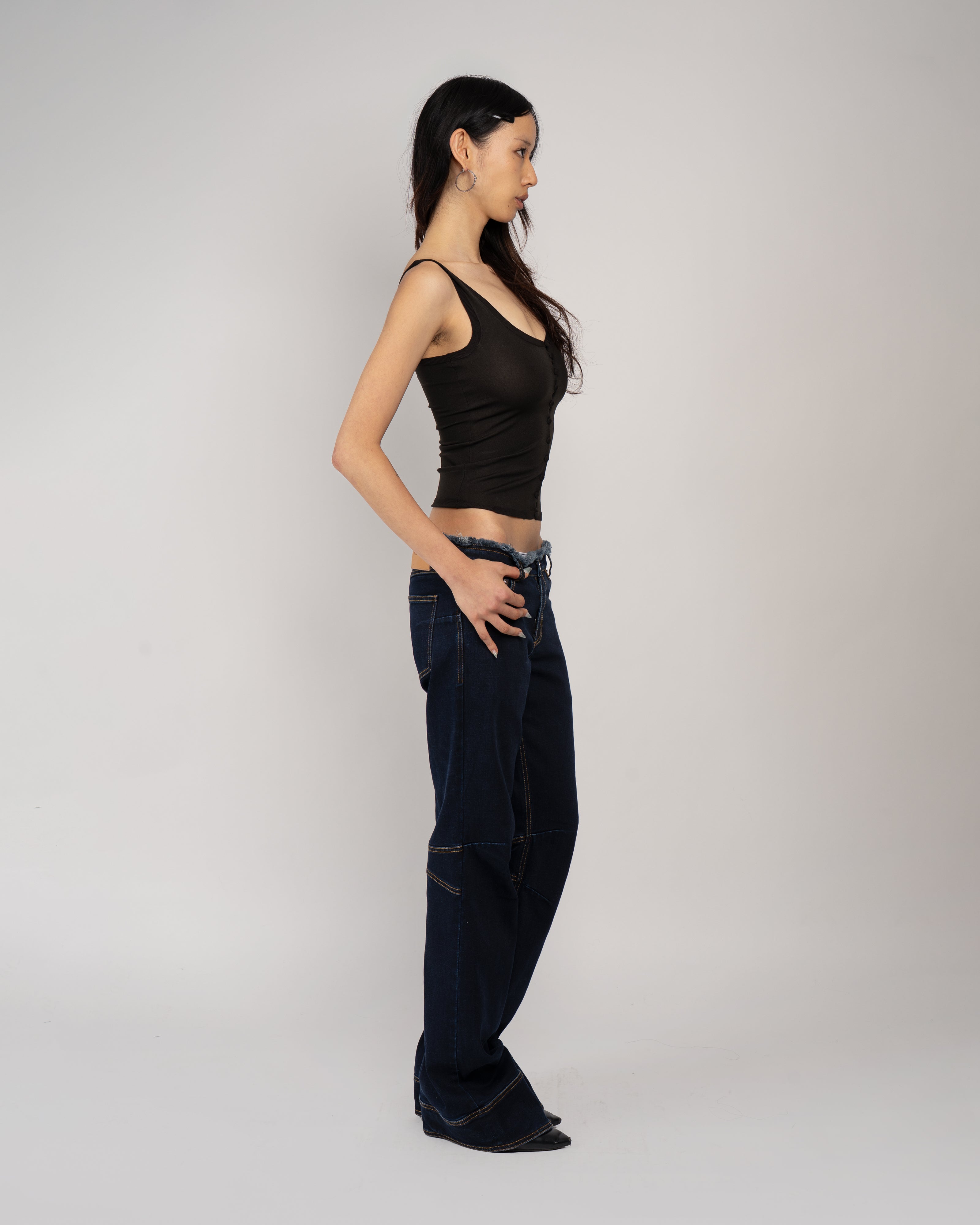 Low Rise Frayed Jeans