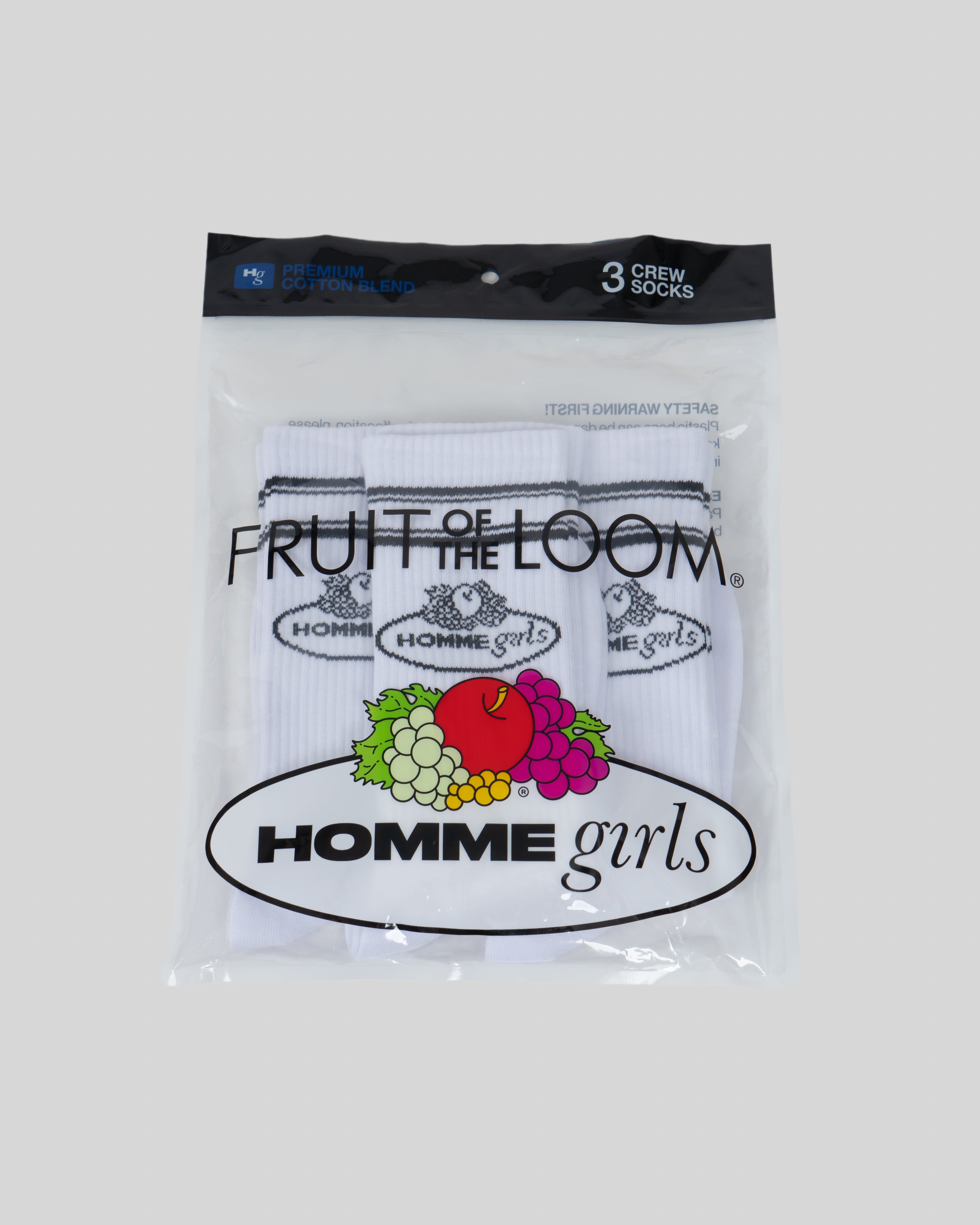White HG x Fruit Of The Loom Crew Socks (3-Pack)
