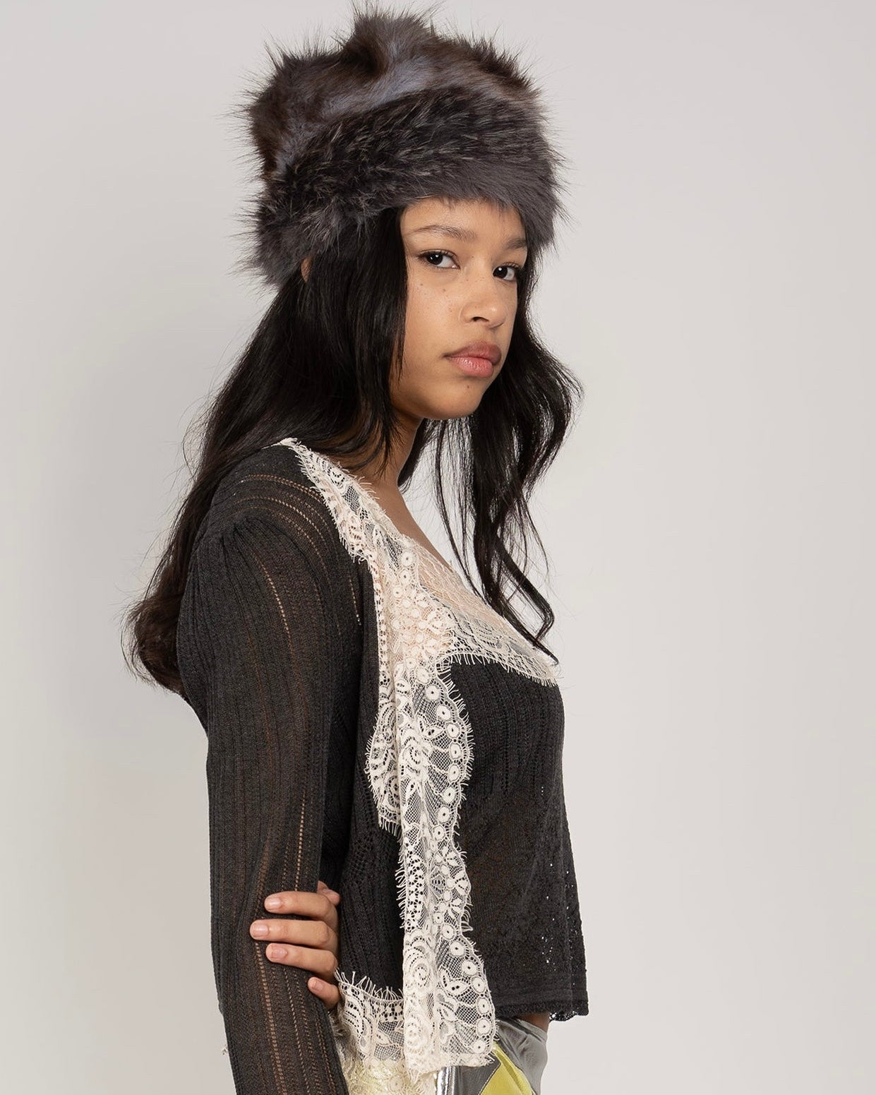 Charcoal Multi Faux Fur Hat