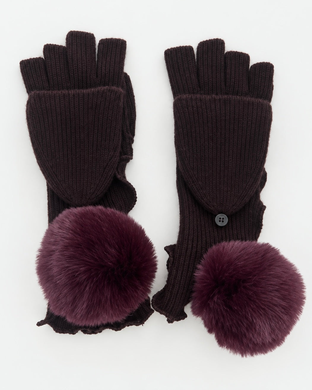 Wine Pompom Patch Gloves