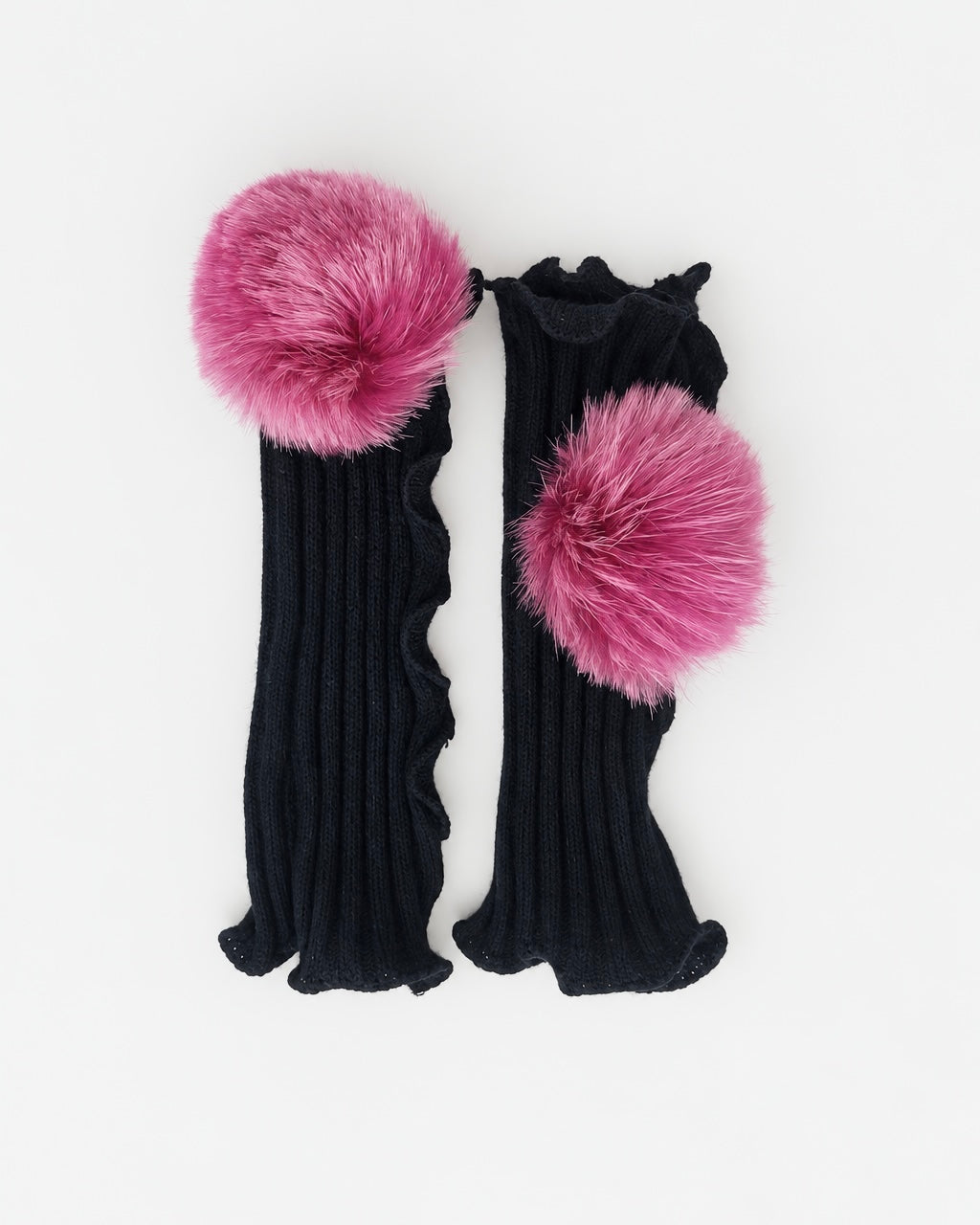 Navy Arm Warmers with Pink Pompoms