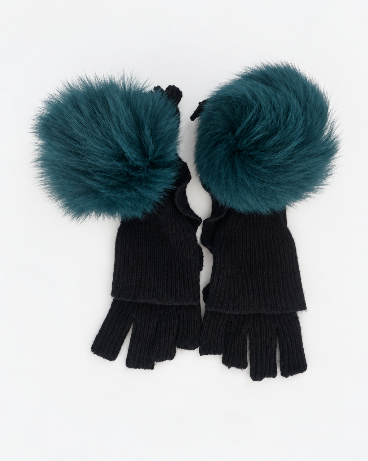 Navy Patch Gloves with Blue Pompoms