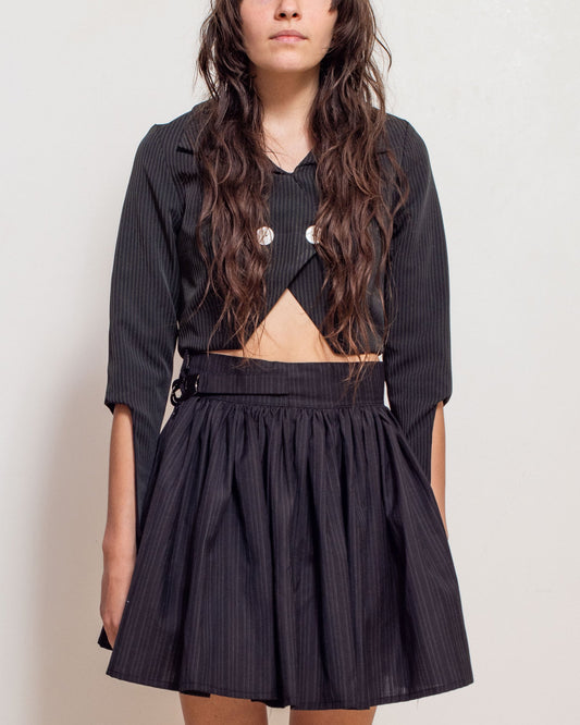 Black Pinstripe Diagonal Blazer