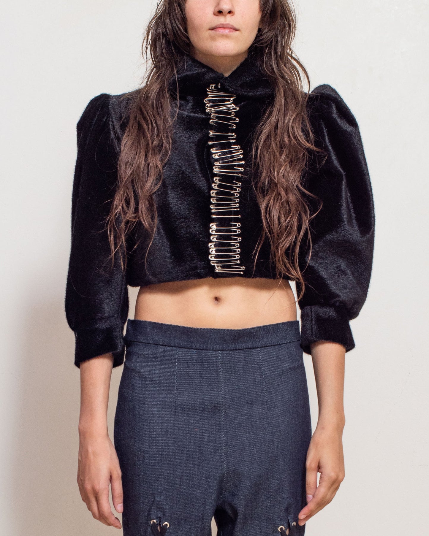 Black faux fur safety top