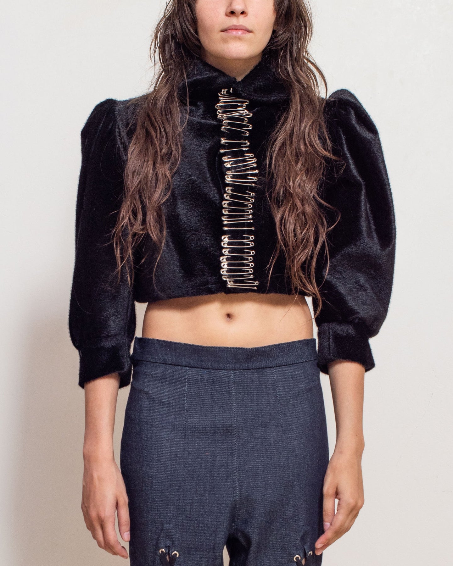 Black faux fur safety top