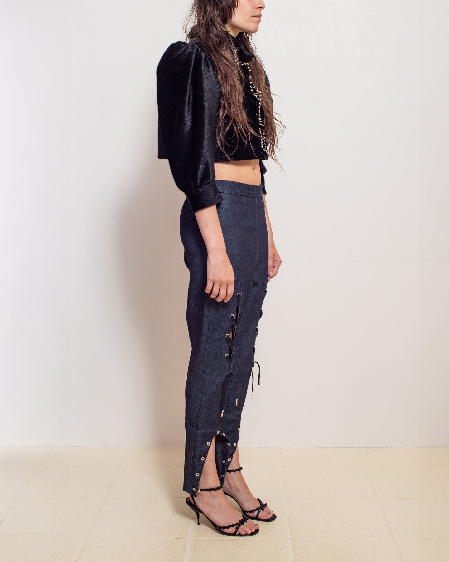 Black faux fur safety top
