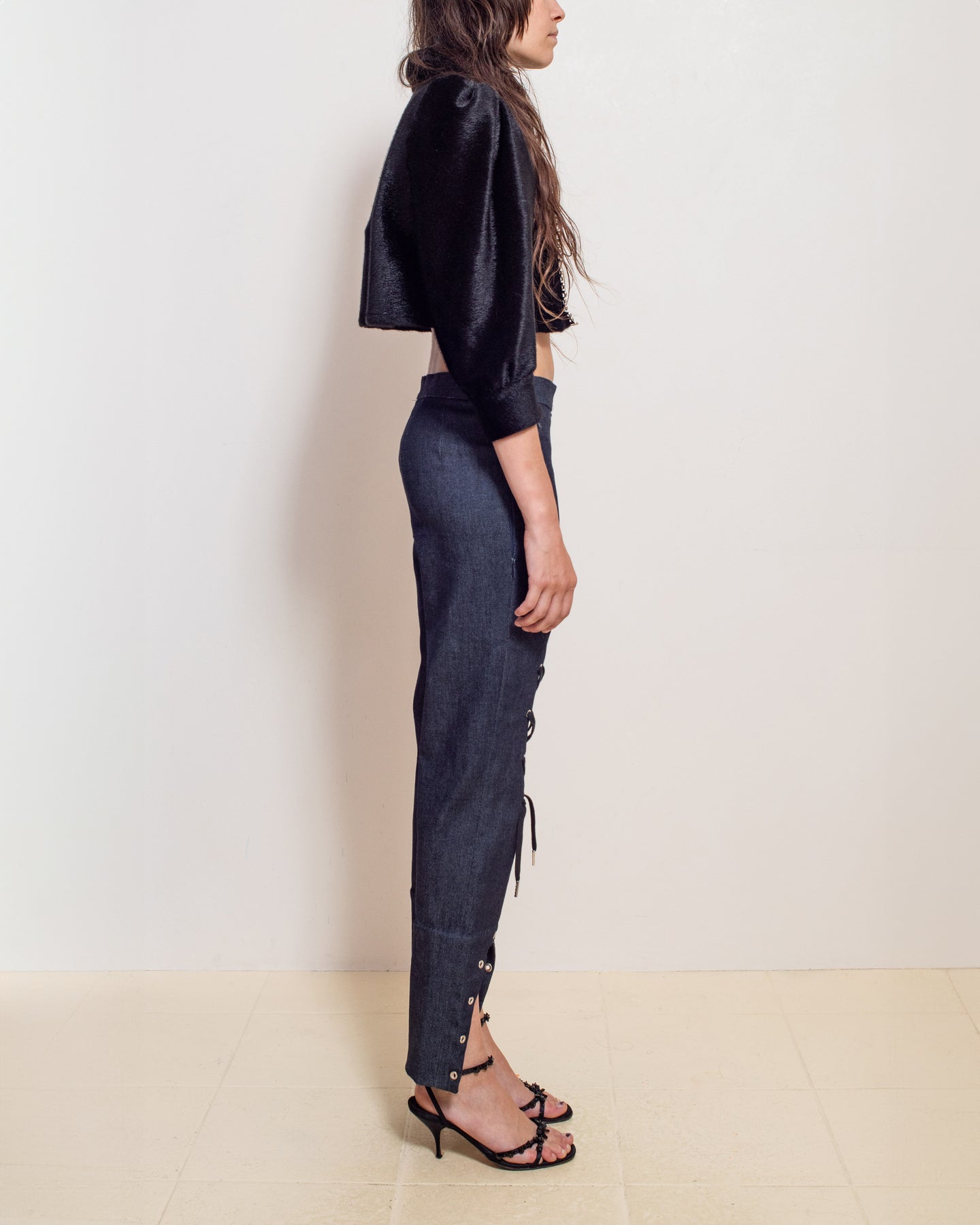 Black faux fur safety top
