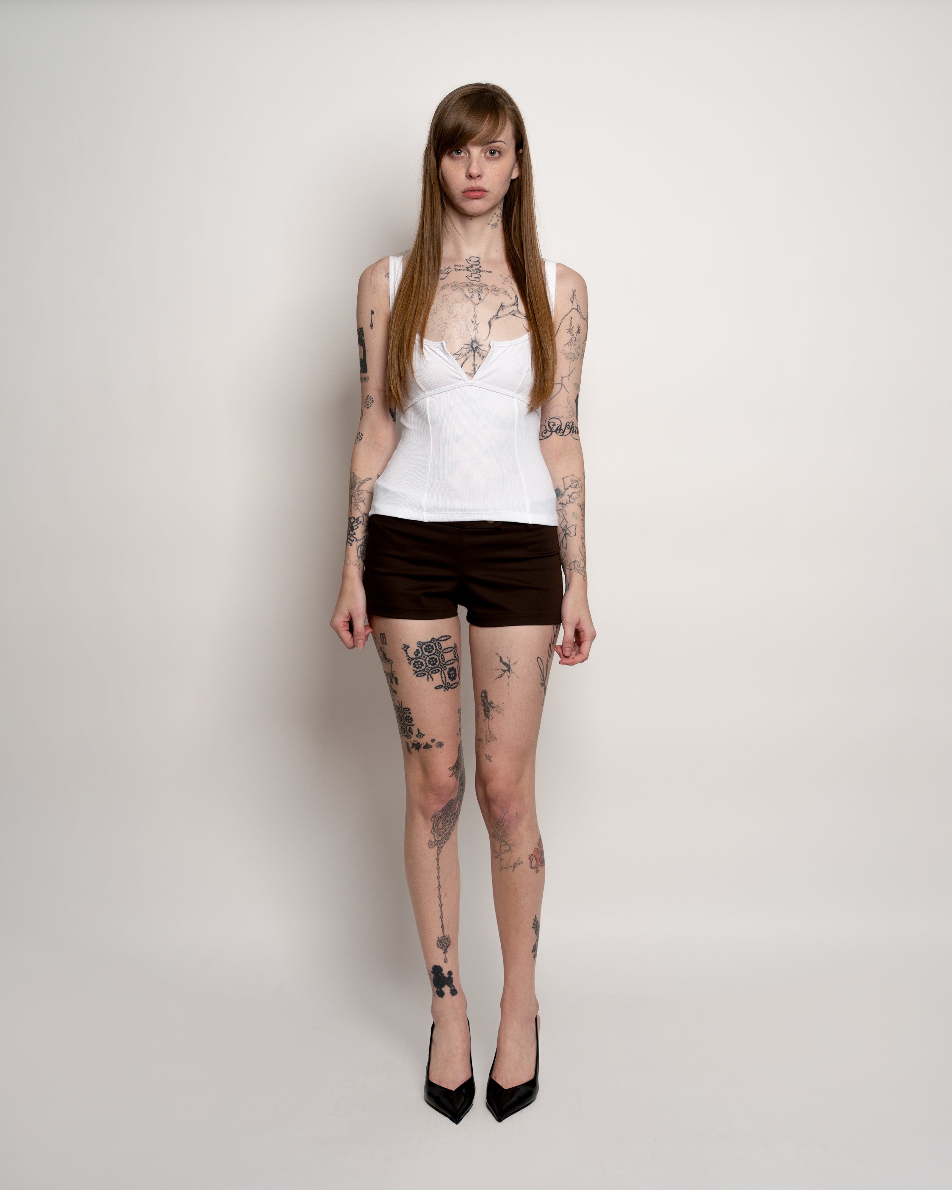 White Ribbed Squareneck Top