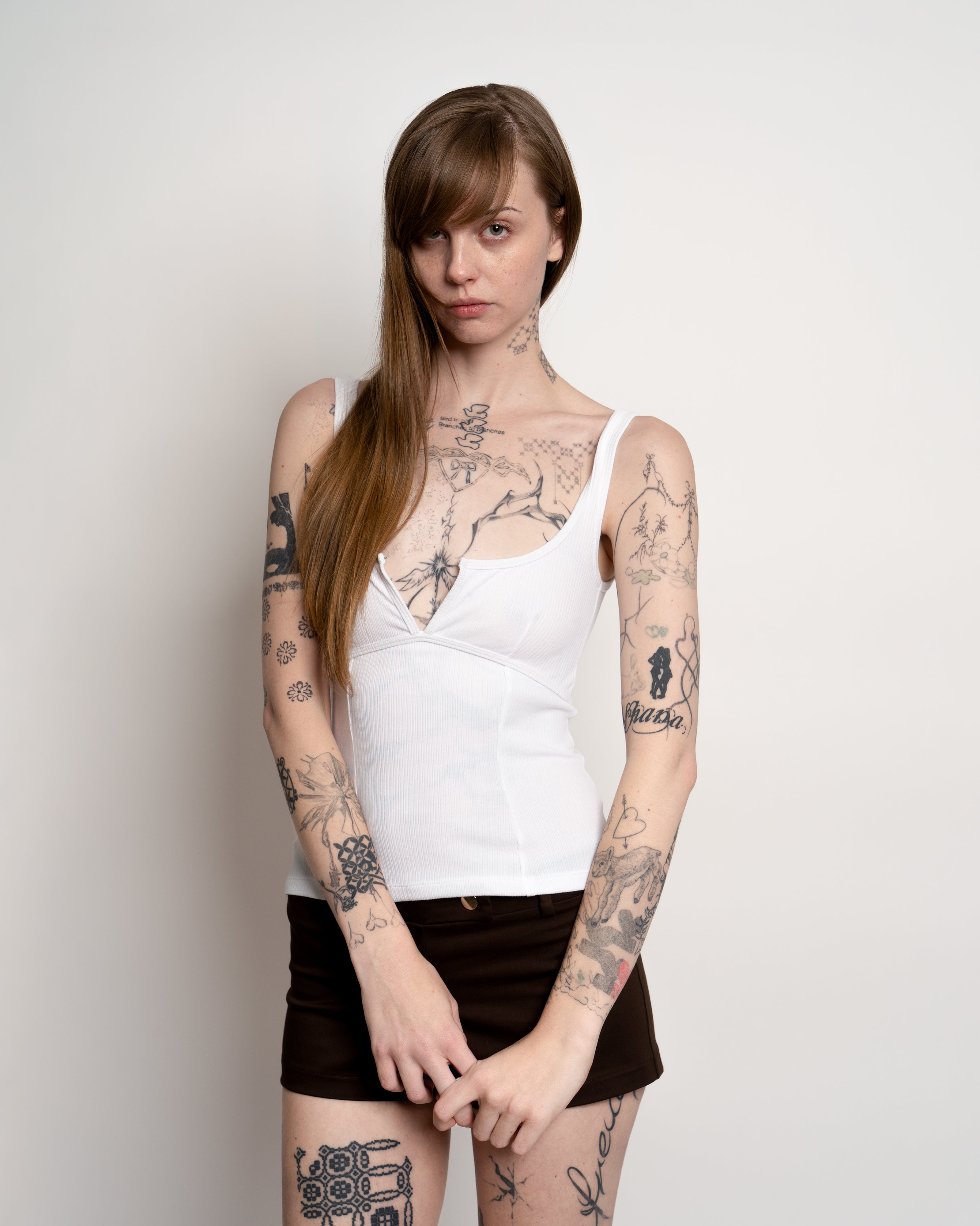 White Ribbed Squareneck Top