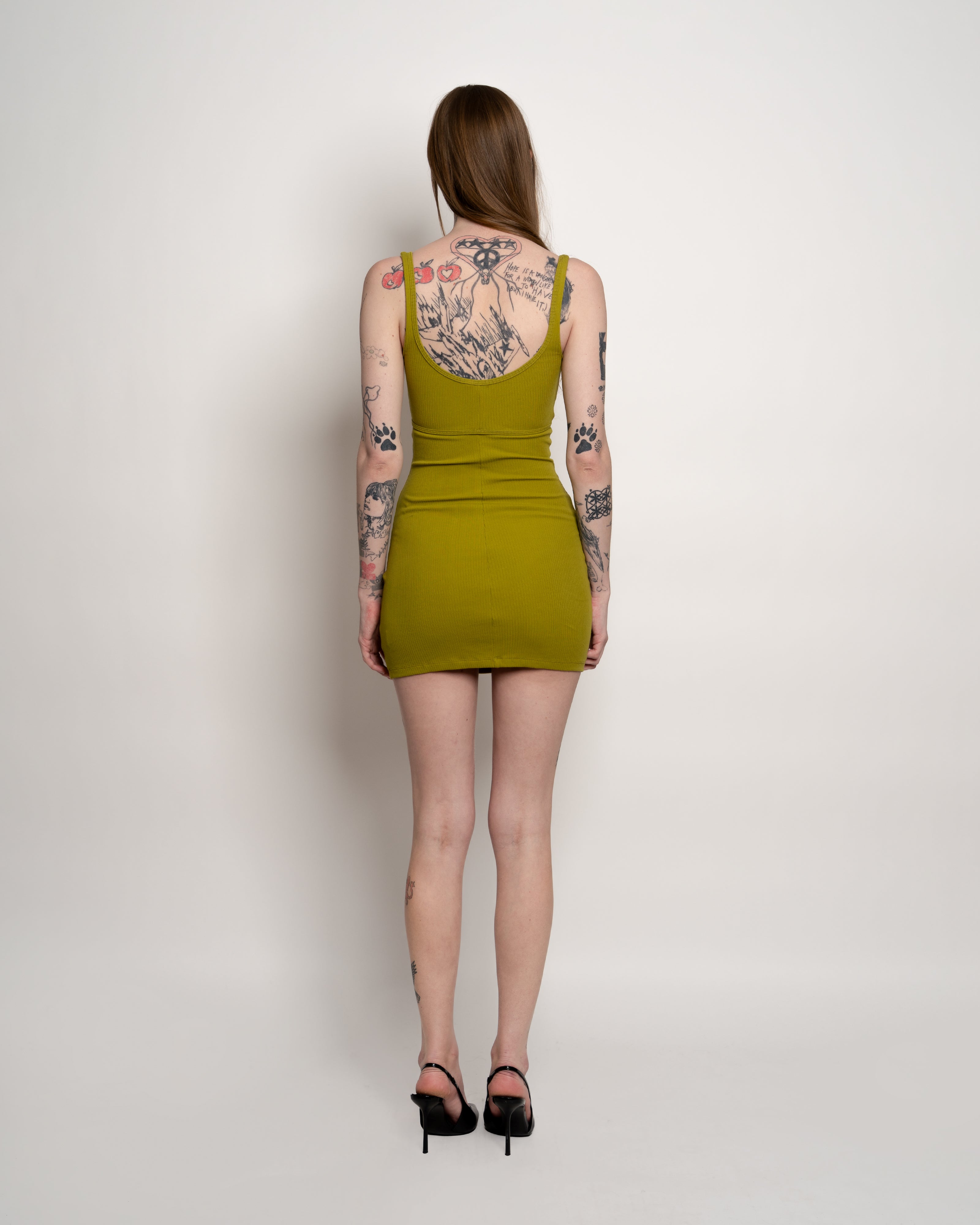 Green Ribbed Squareneck Dress