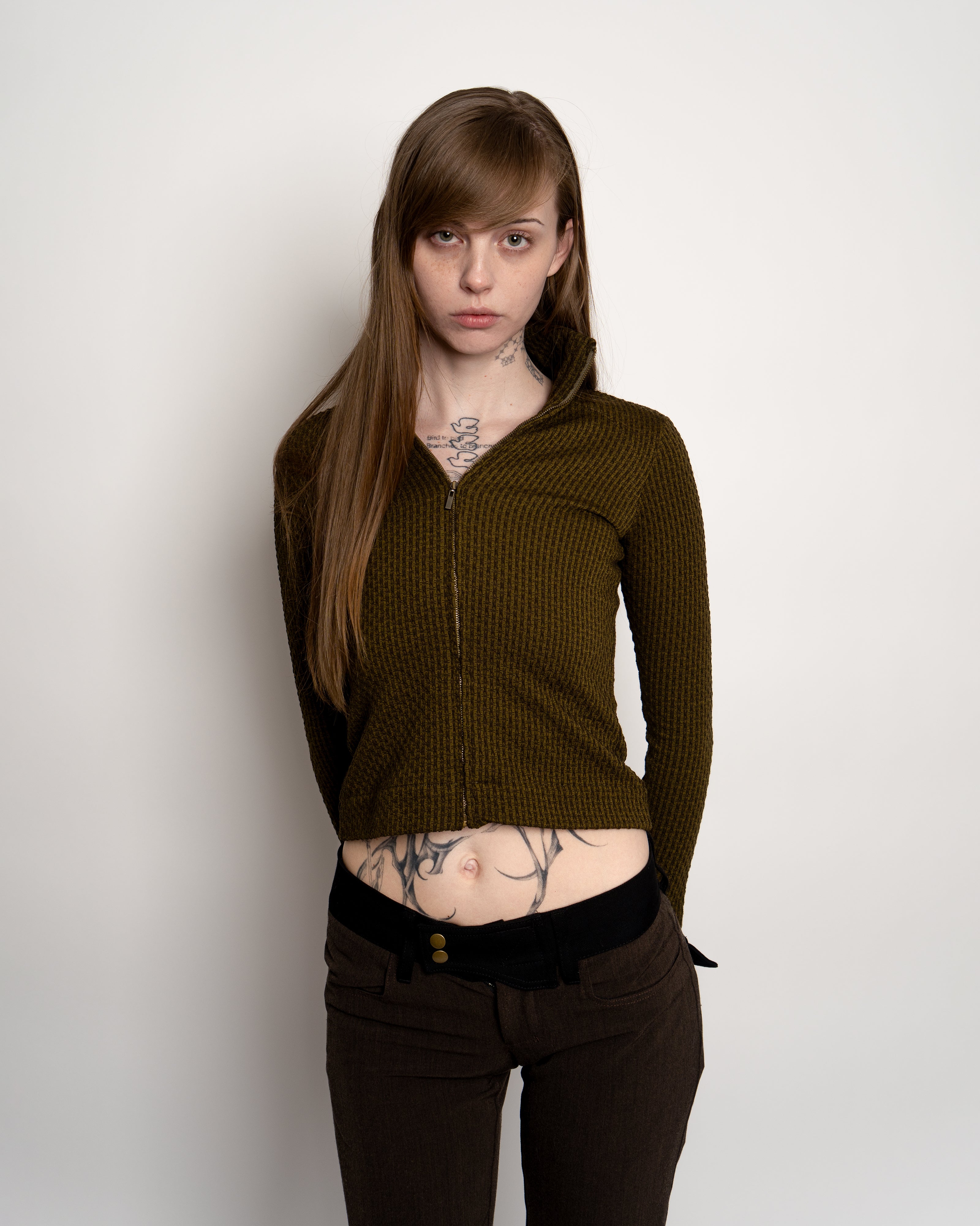 Green Wool Full Zip Cardigan