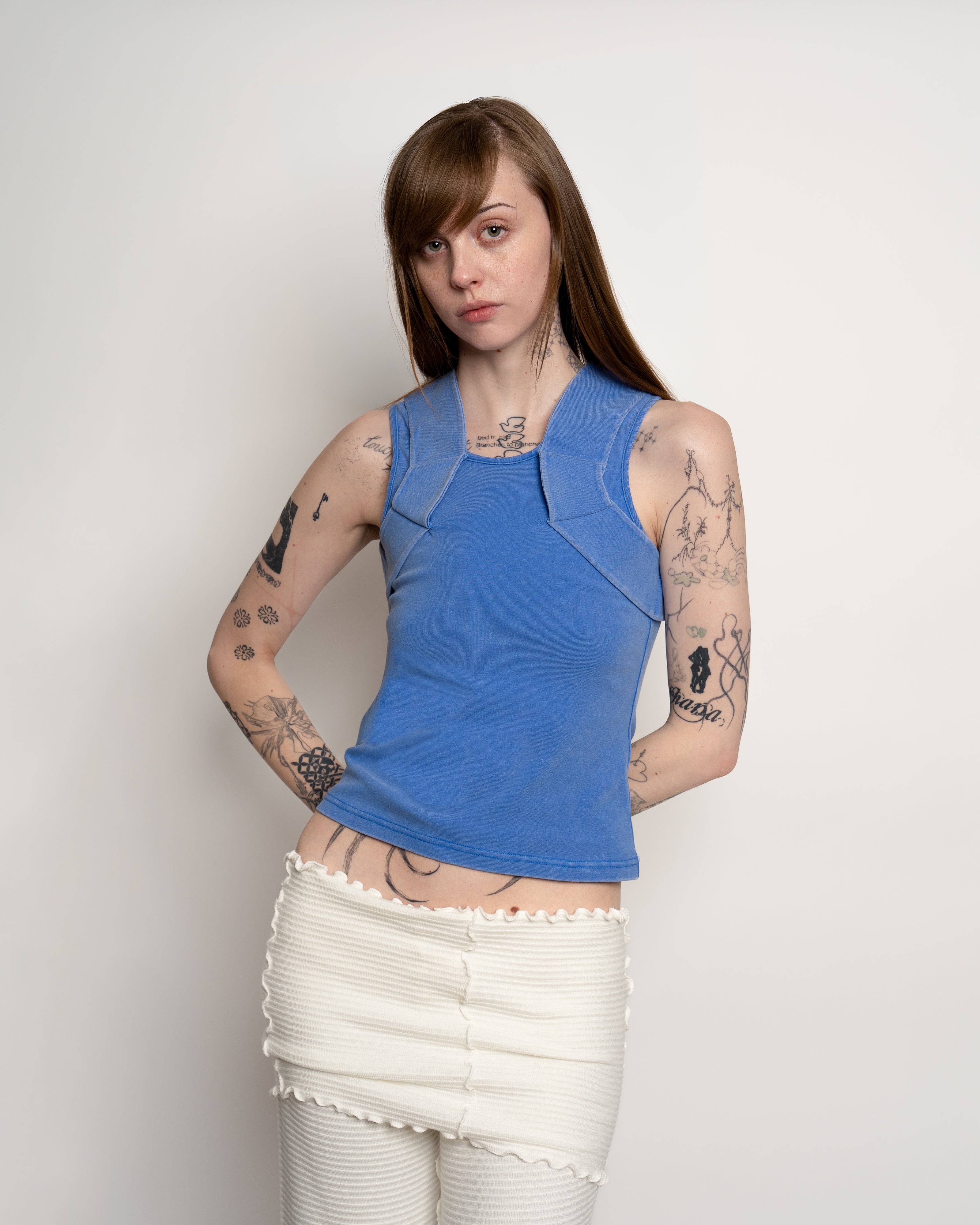 Blue Shoulder Ring Tank Top