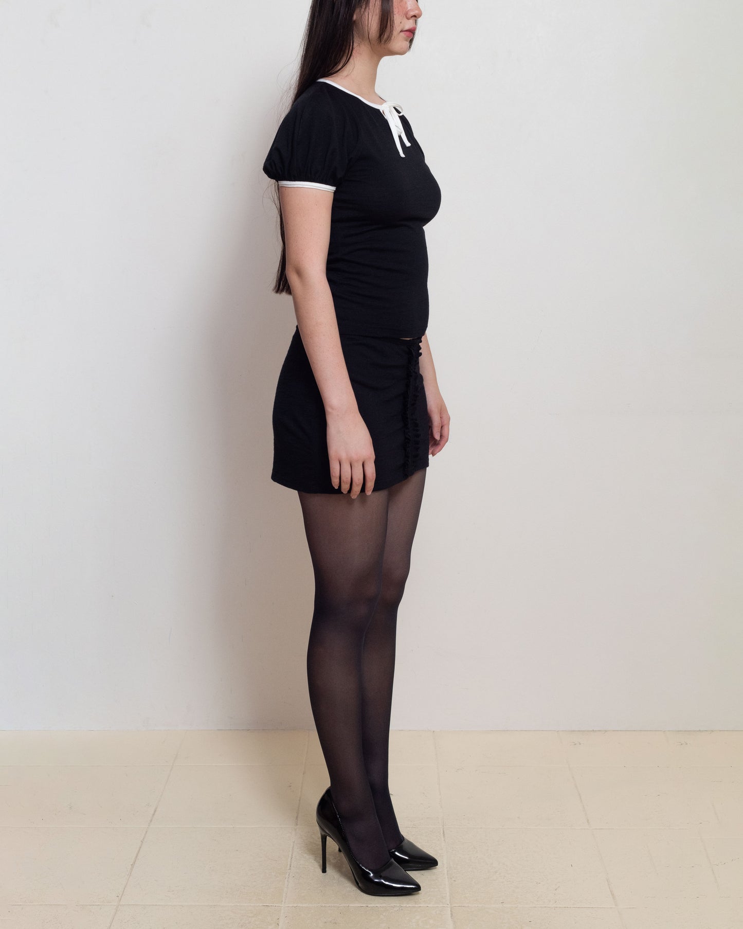 Black and Cream Premium Merino Raglan Keyhole Tee