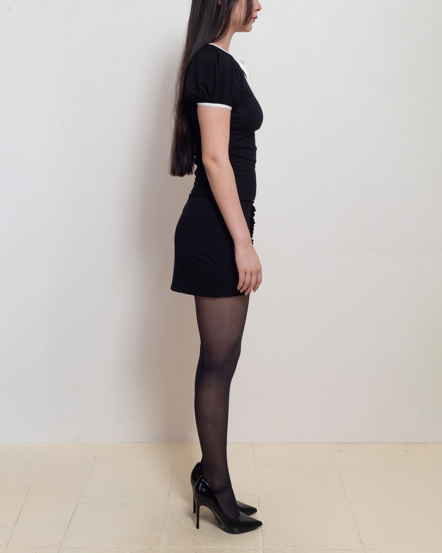 Black and Cream Premium Merino Raglan Keyhole Tee