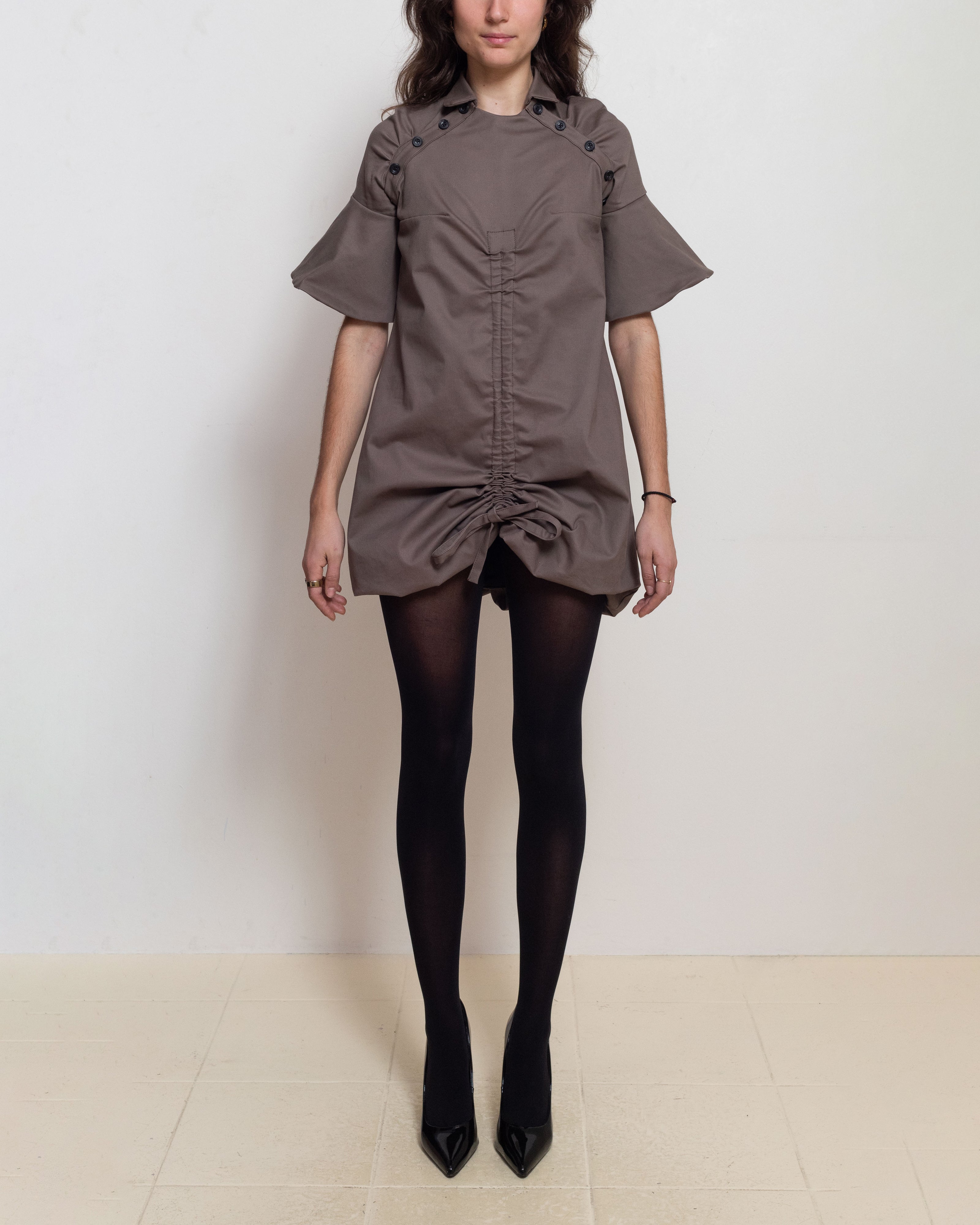 Brown Raglan Puff Dress