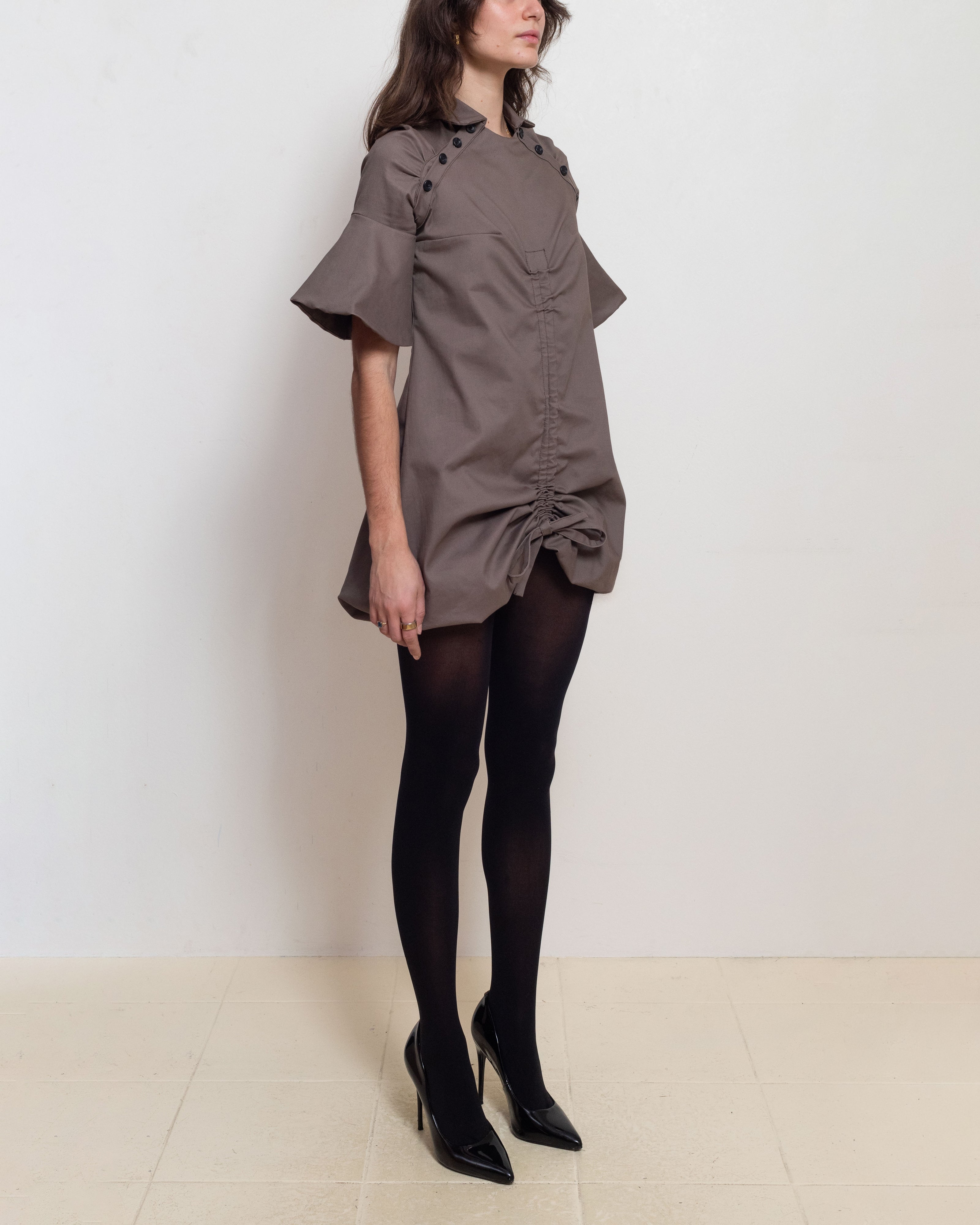 Brown Raglan Puff Dress