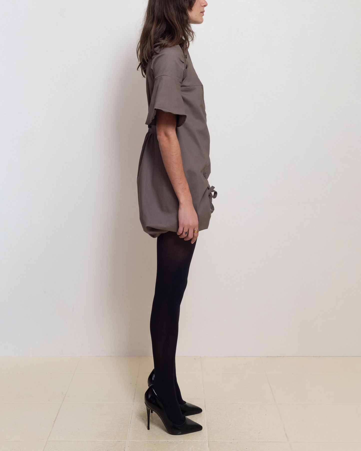 Brown Raglan Puff Dress