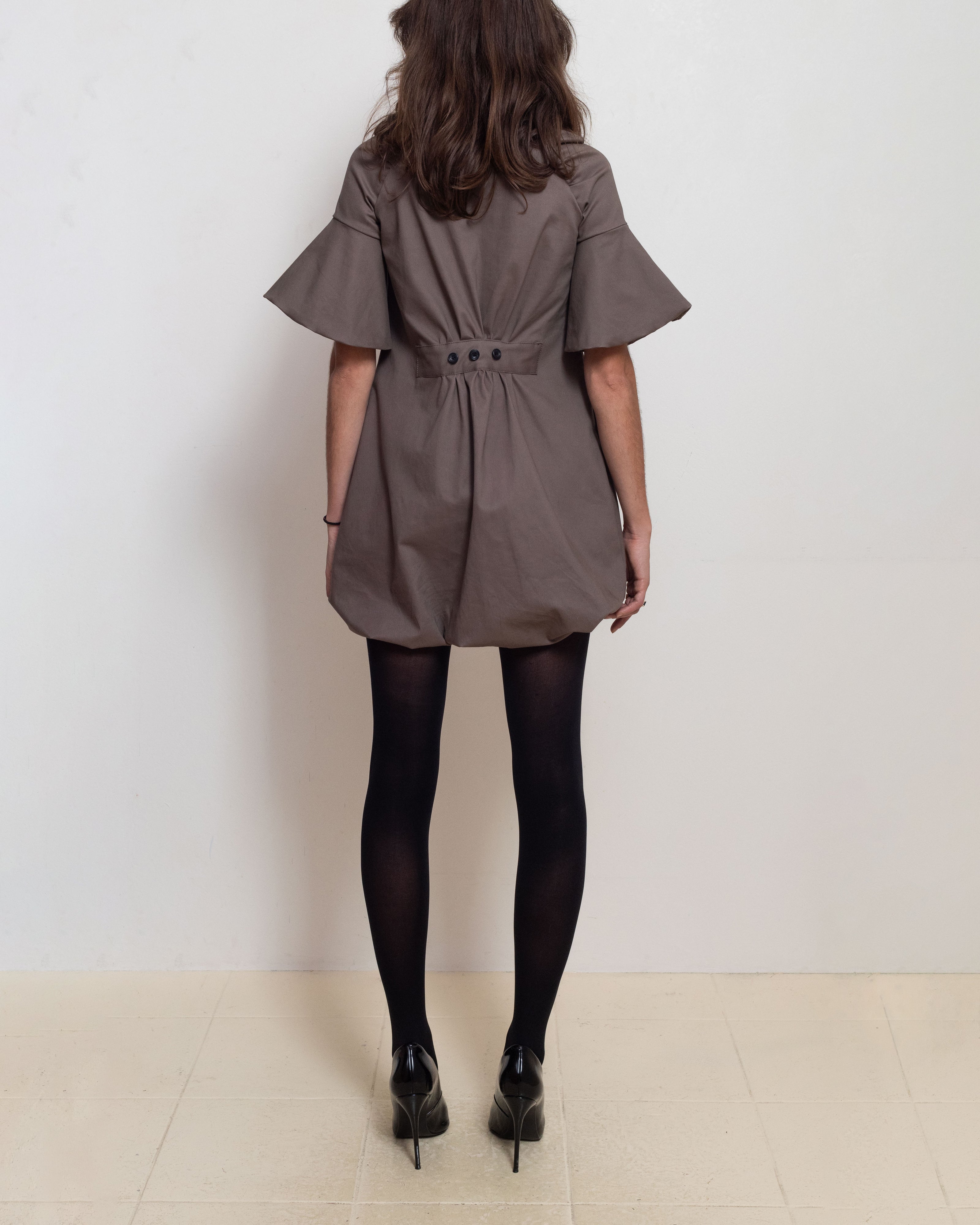 Brown Raglan Puff Dress