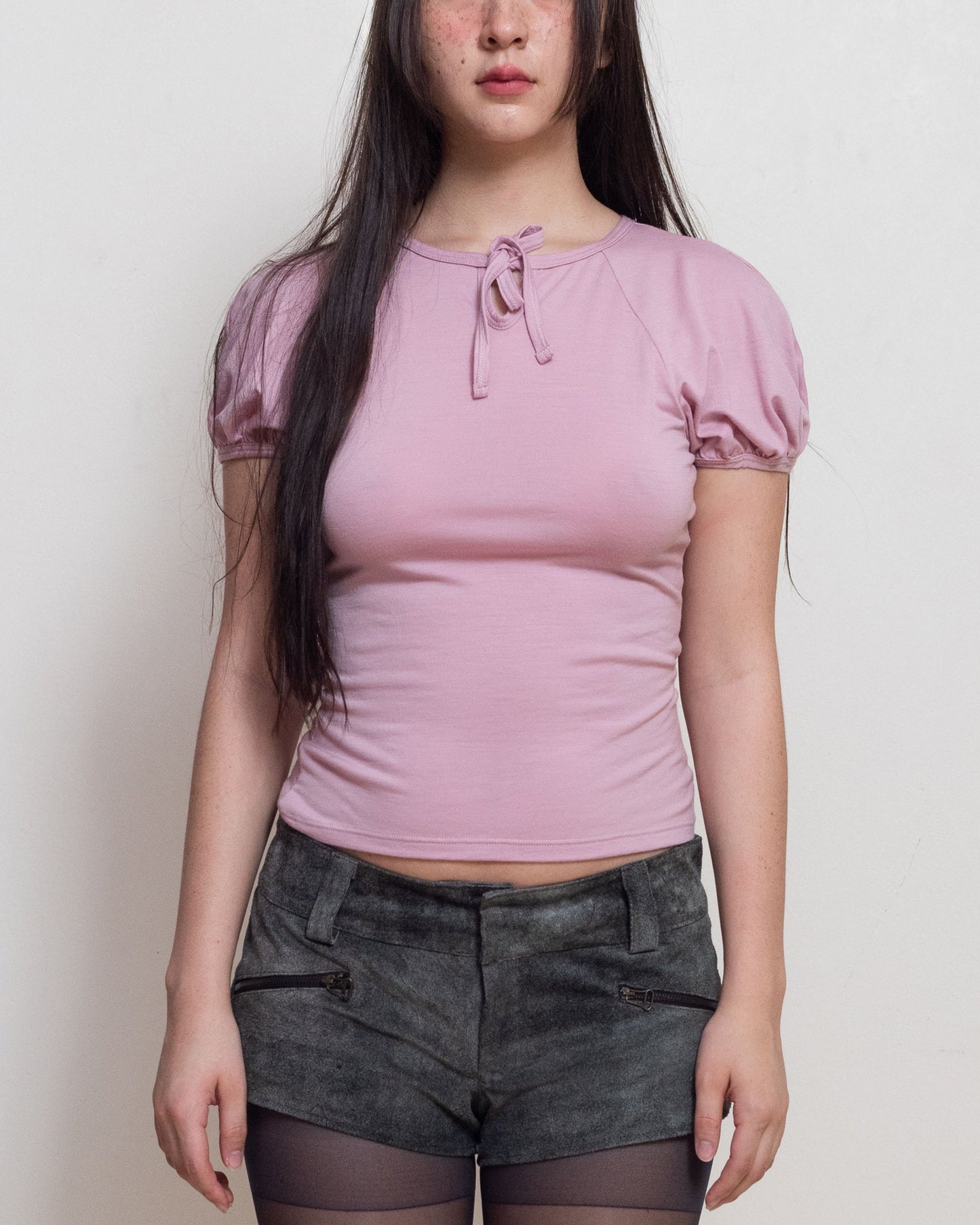 Dusty Pink Premium Merino Raglan Keyhole Tee