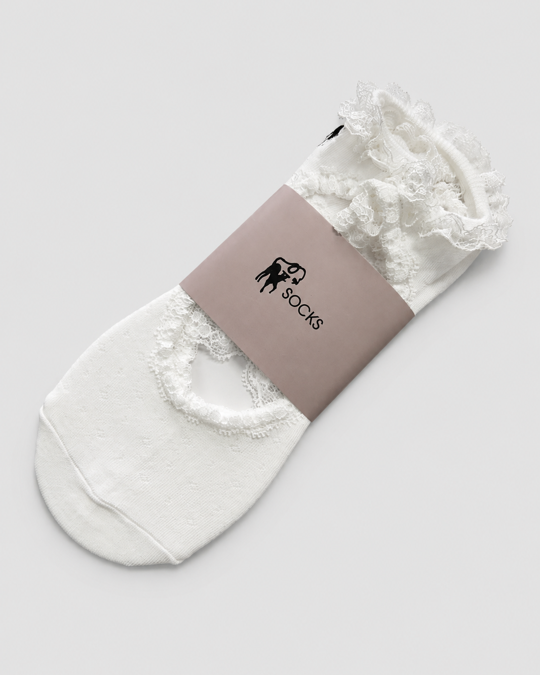 White lace trim, socks on white clean background